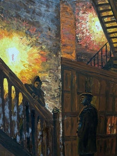 FERNAND AUDET (1923-2016) FRENCH IMpressIONIST OIL NIGHT TIME FIGURES COURTYARD