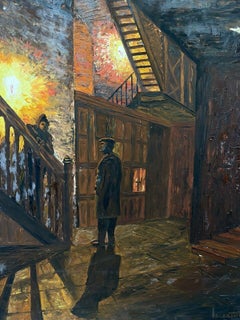 FERNAND AUDET (1923-2016) FRENCH IMPRESSIONIST OIL NIGHT TIME FIGURES COURTYARD