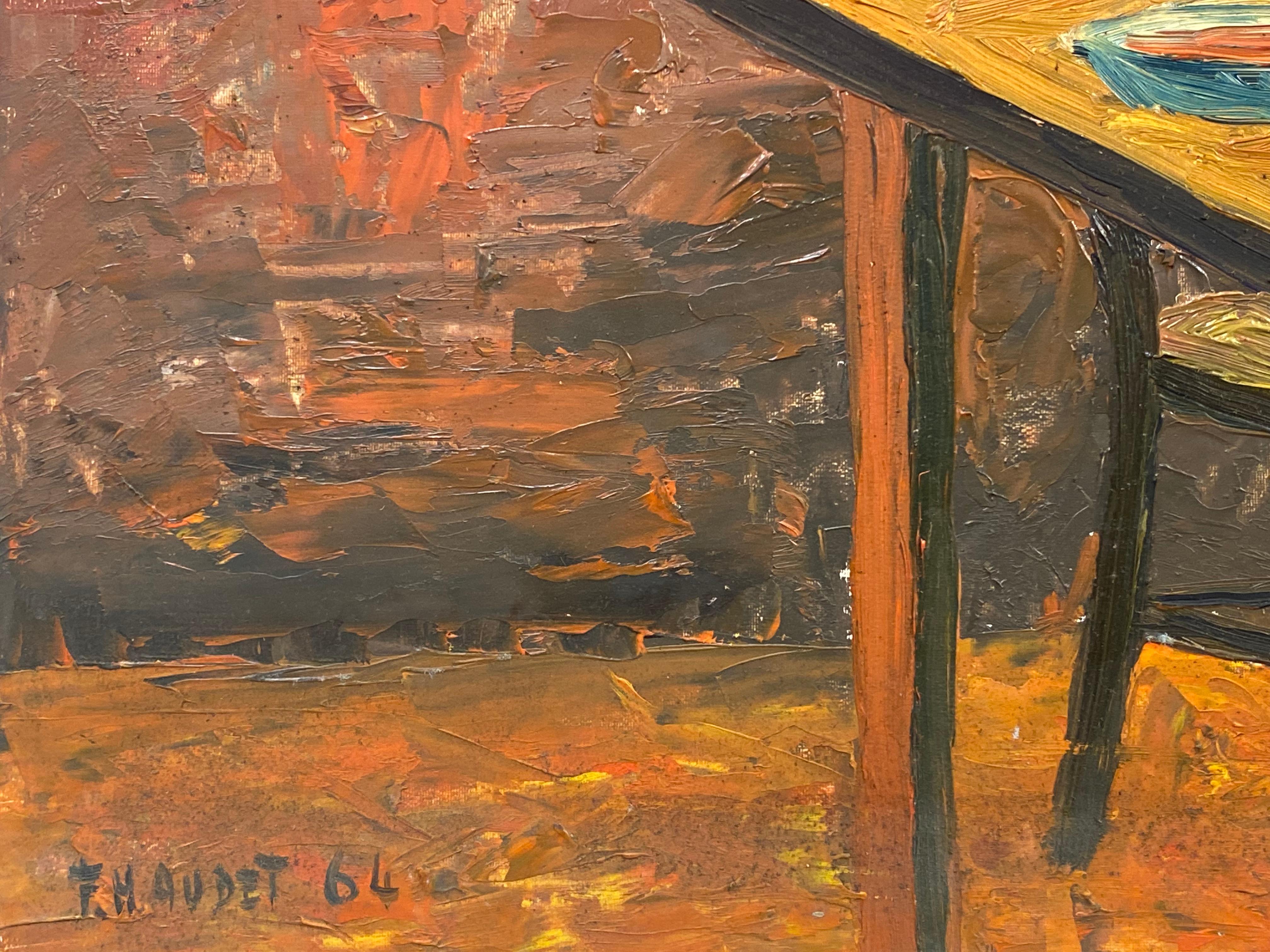 FERNAND AUDET (1923-2016) FRENCH IMPRESSIONIST OIL - ORANGE INTERIORS - Orange Landscape Painting by Fernand Audet