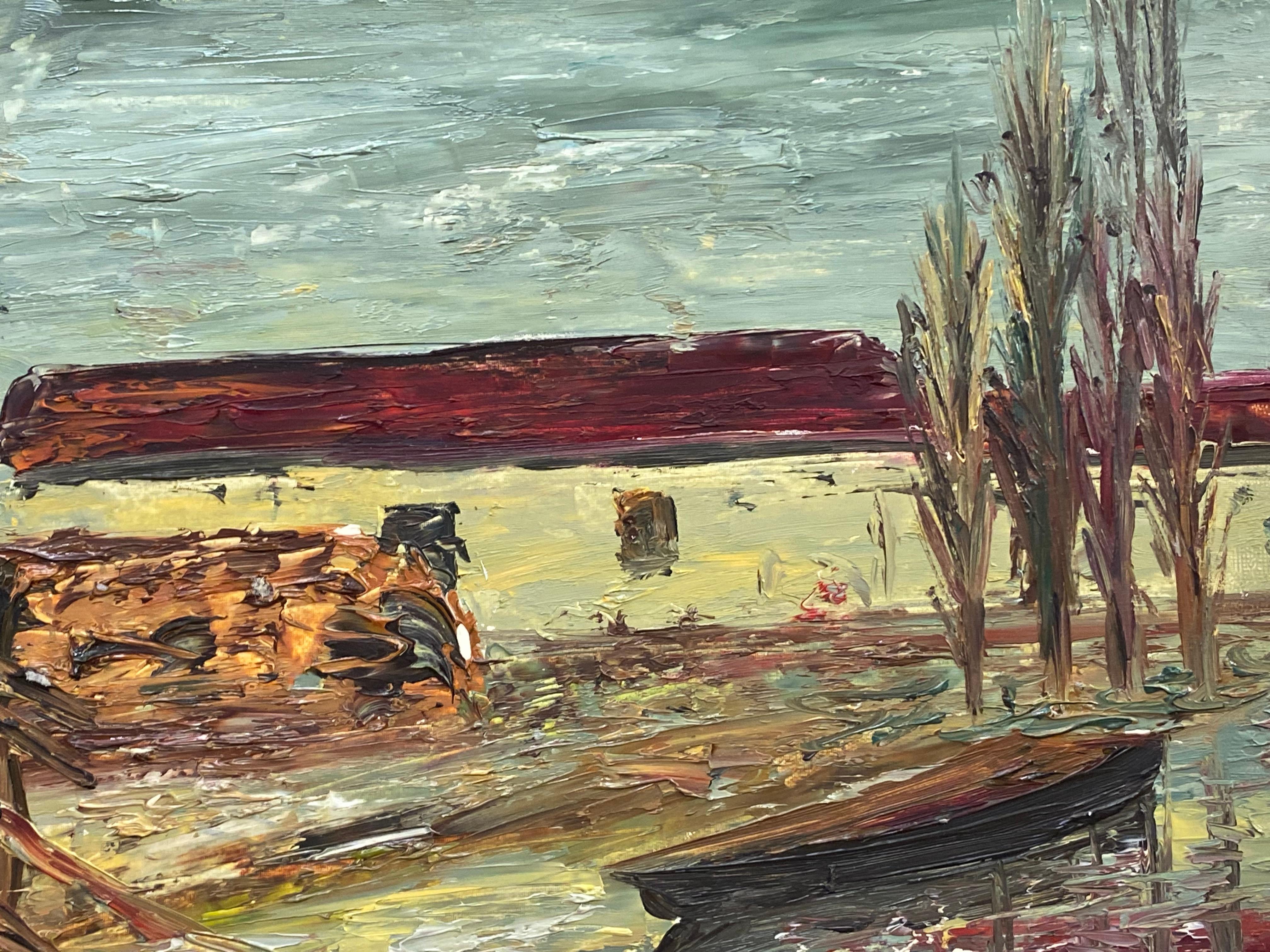 FERNAND AUDET (1923-2016) IMPRESSIONNIST FRANÇAIS OIL - ROOF LANDSCAPE rouge - Painting de Fernand Audet