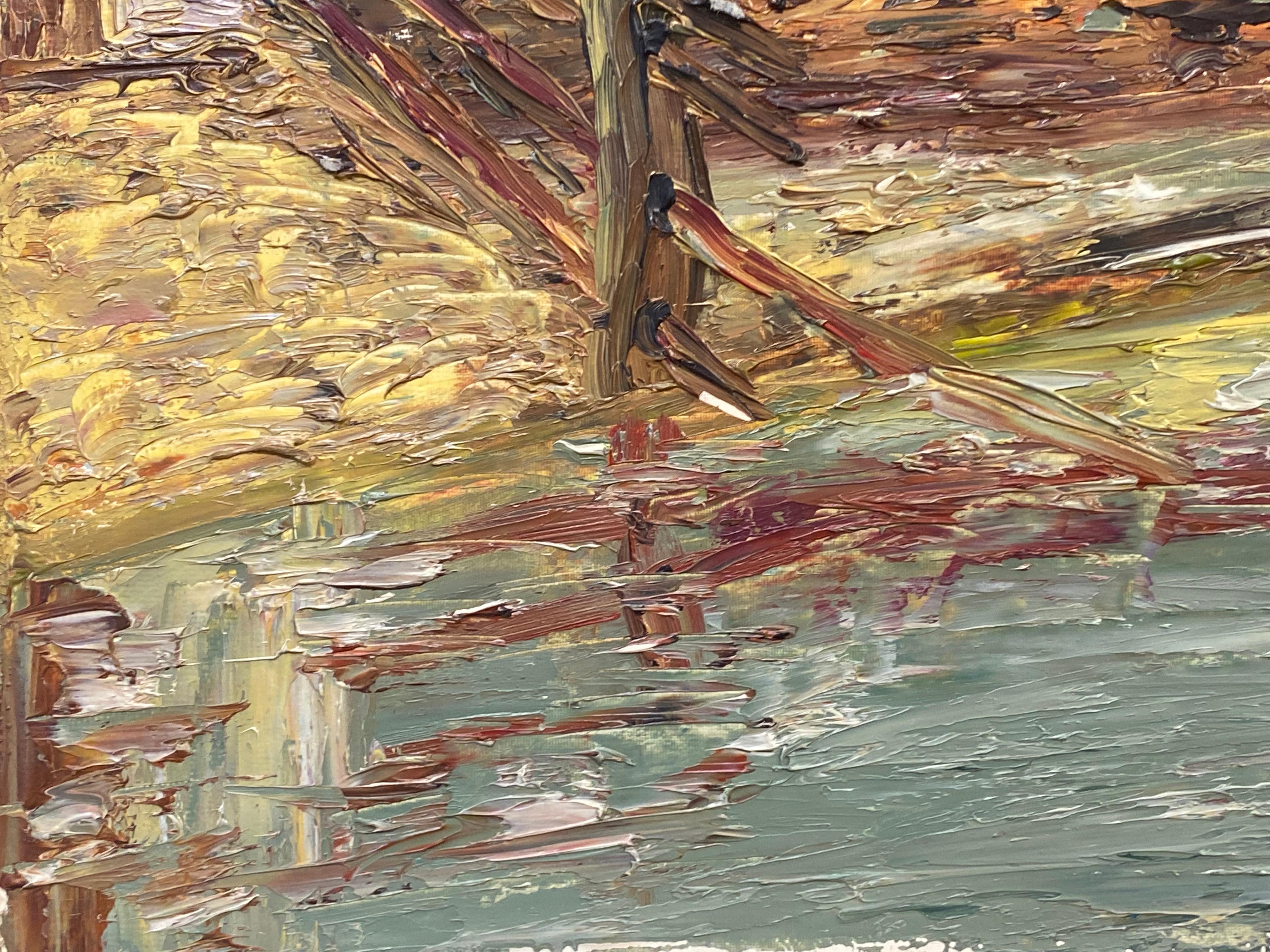 FERNAND AUDET (1923-2016) IMPRESSIONNIST FRANÇAIS OIL - ROOF LANDSCAPE rouge - Post-impressionnisme Painting par Fernand Audet