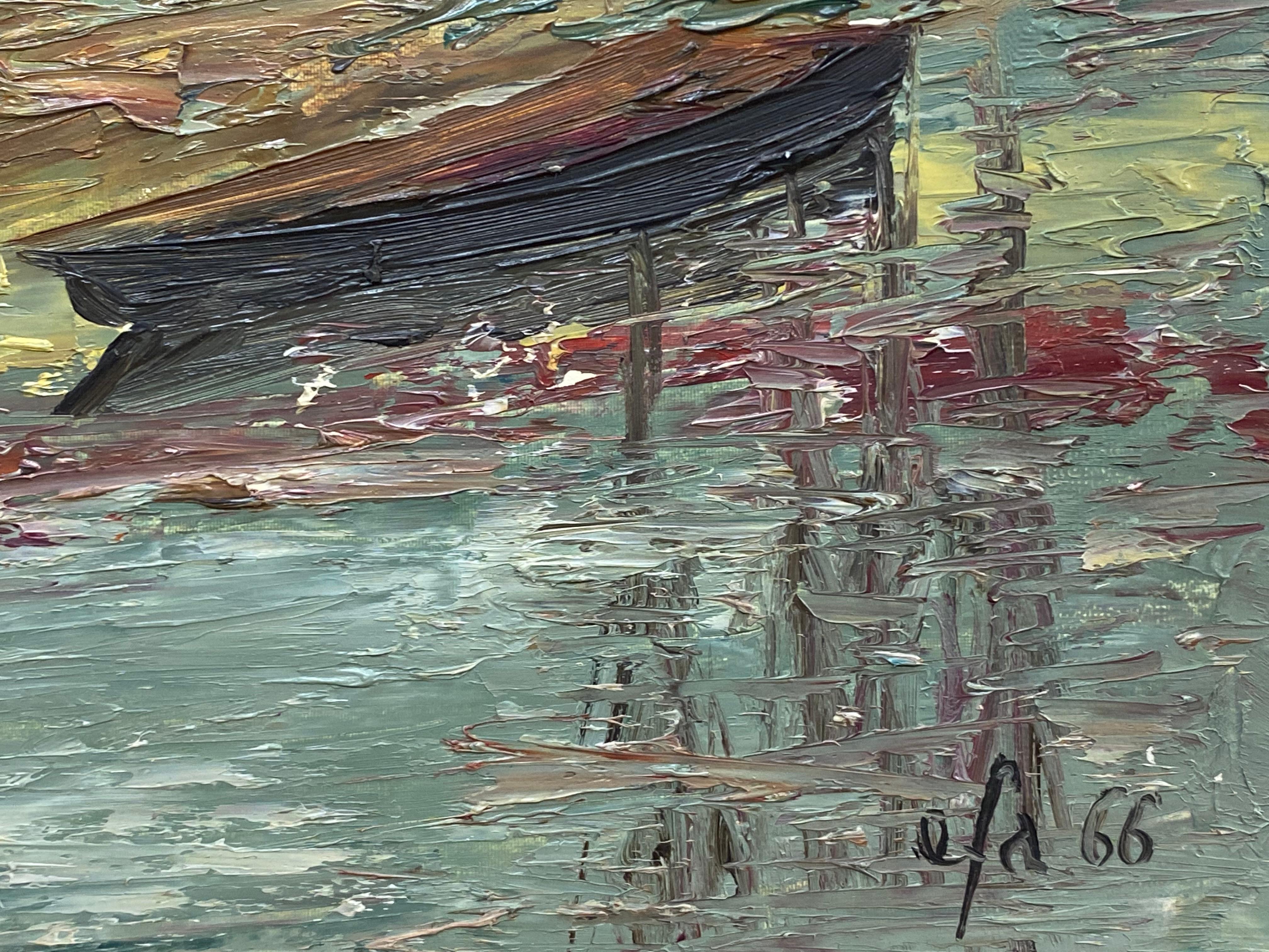 FERNAND AUDET (1923-2016) IMPRESSIONNIST FRANÇAIS OIL - ROOF LANDSCAPE rouge - Gris Landscape Painting par Fernand Audet