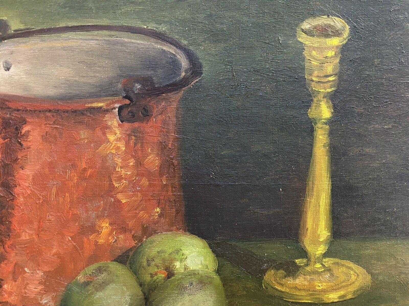 FERNAND AUDET (1923-2016) FRENCH IMPRESSIONIST OIL - STILL LIFE APPLES/ KITCHEN - Painting by Fernand Audet