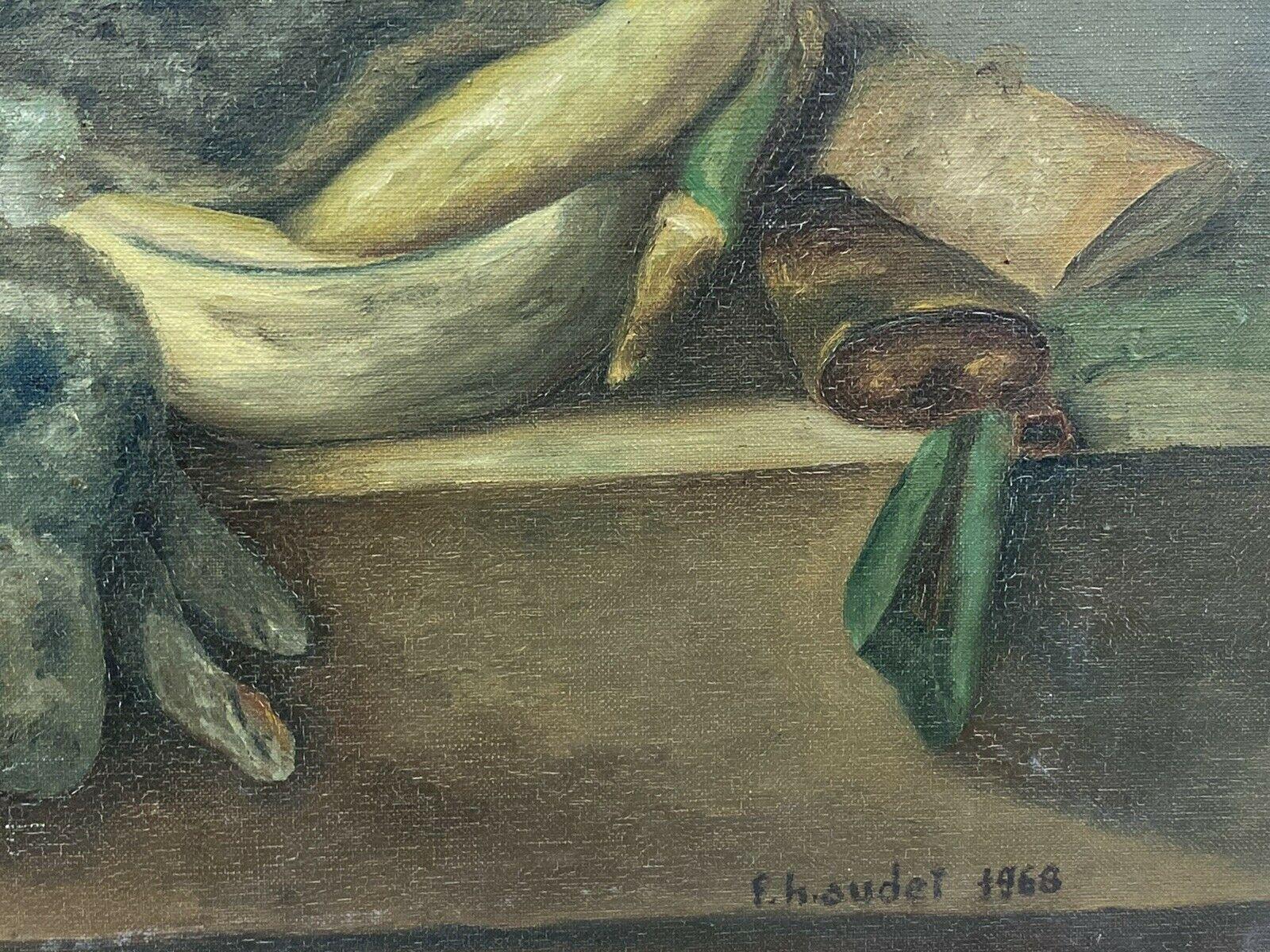 FERNAND AUDET (1923-2016) FRENCH IMPRESSIONIST OIL - STILL LIFE RABBITS - Gray Figurative Painting by Fernand Audet