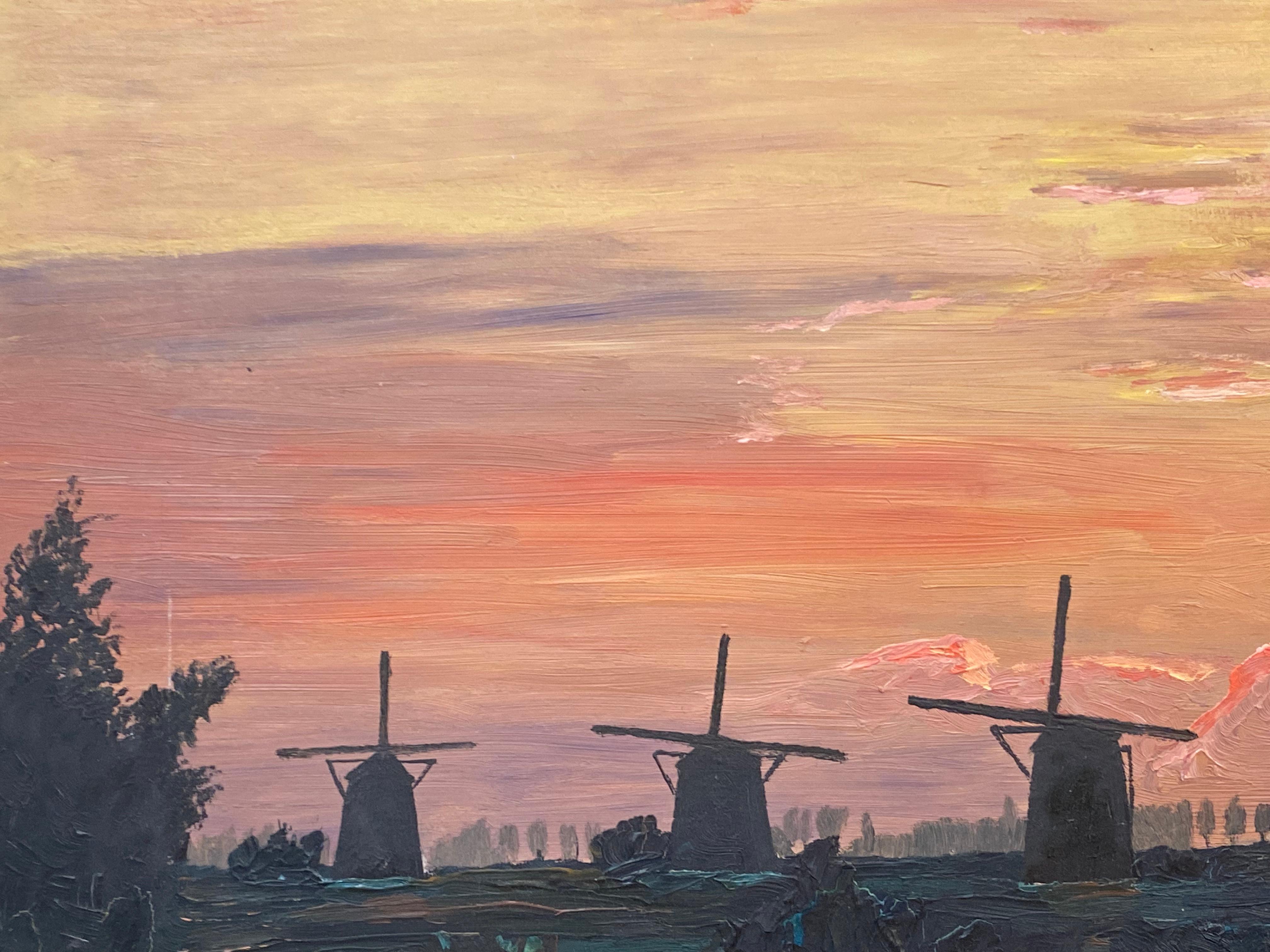 FERNAND AUDET (1923-2016) ÓLEO IMPRESIONISTA FRANCÉS - PUESTA DE SOL SOBRE MOLINOS DE VIENTO - Painting Posimpresionista de Fernand Audet