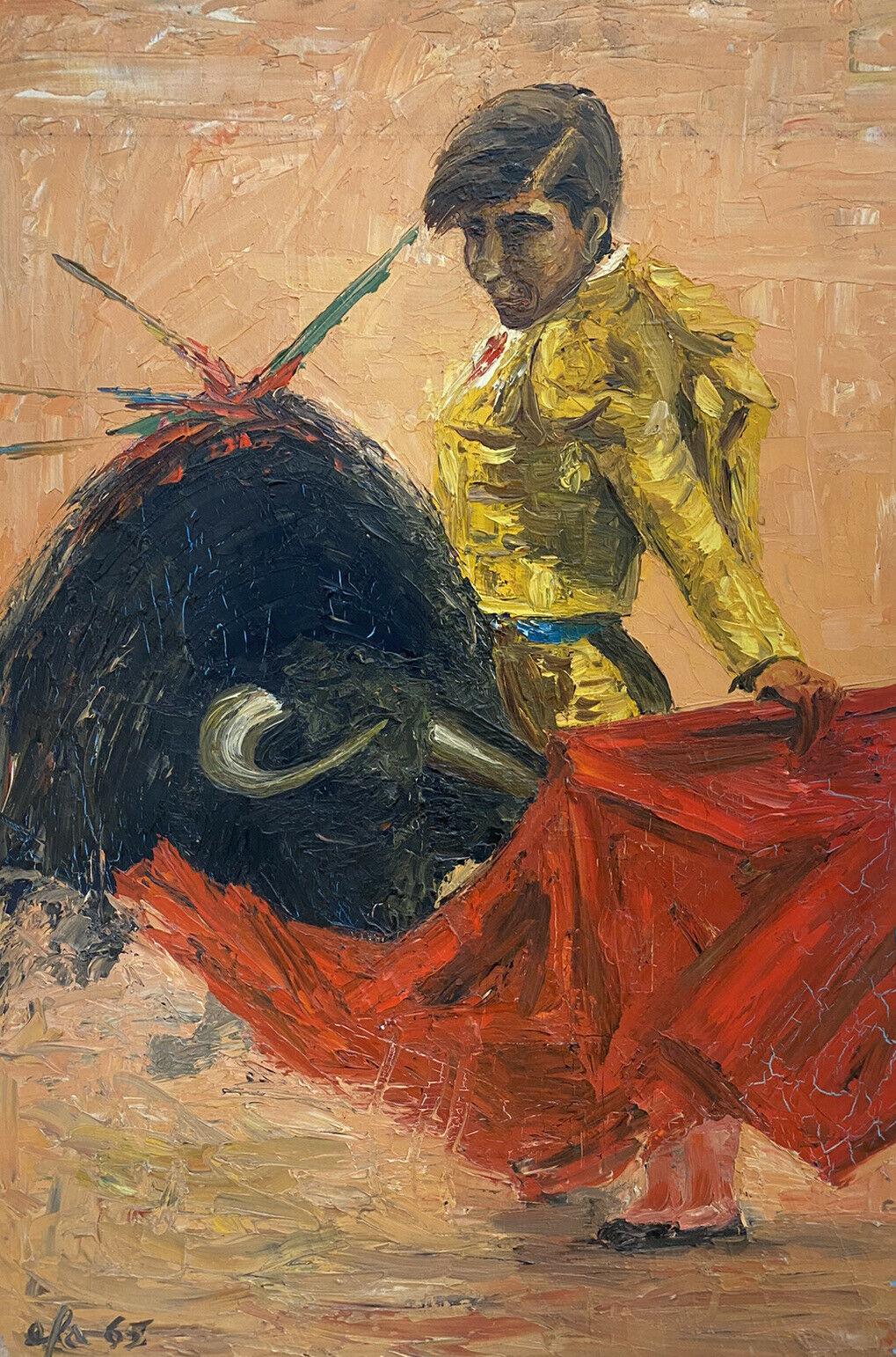 Fernand Audet Animal Painting - FERNAND AUDET (1923-2016) FRENCH IMPRESSIONIST OIL - THE MATADOR & BULL FIGHT