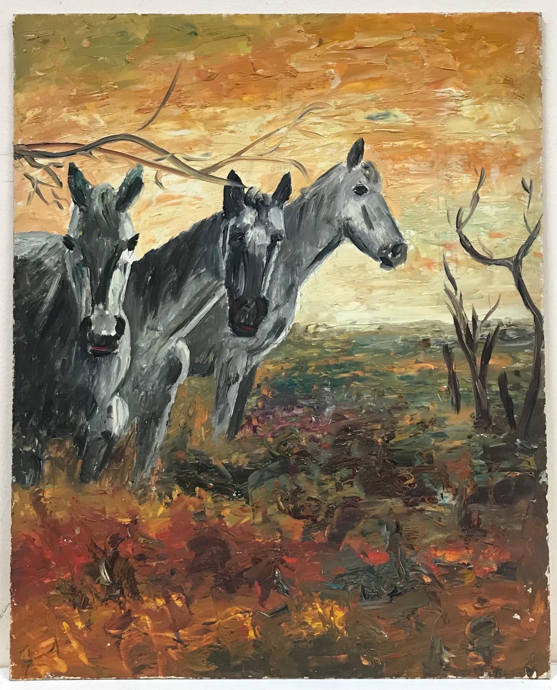 FERNAND AUDET (1923-2016) FRENCH IMPRESSIONIST OIL - Three Horses - Painting by Fernand Audet