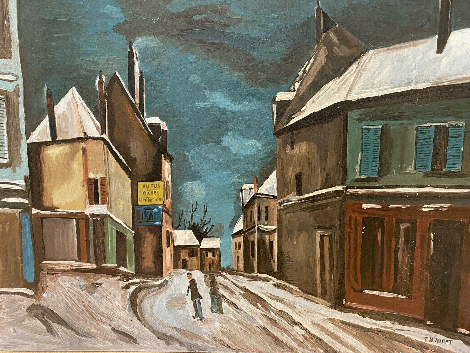 Fernand Audet Figurative Painting - FERNAND AUDET (1923-2016) FRENCH POST-IMPRESSIONIST OIL - WINTER SNOW TOWN VIEW