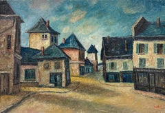 Fernand Audet (1923-2016) French Signed Large Oil Village Street Scene