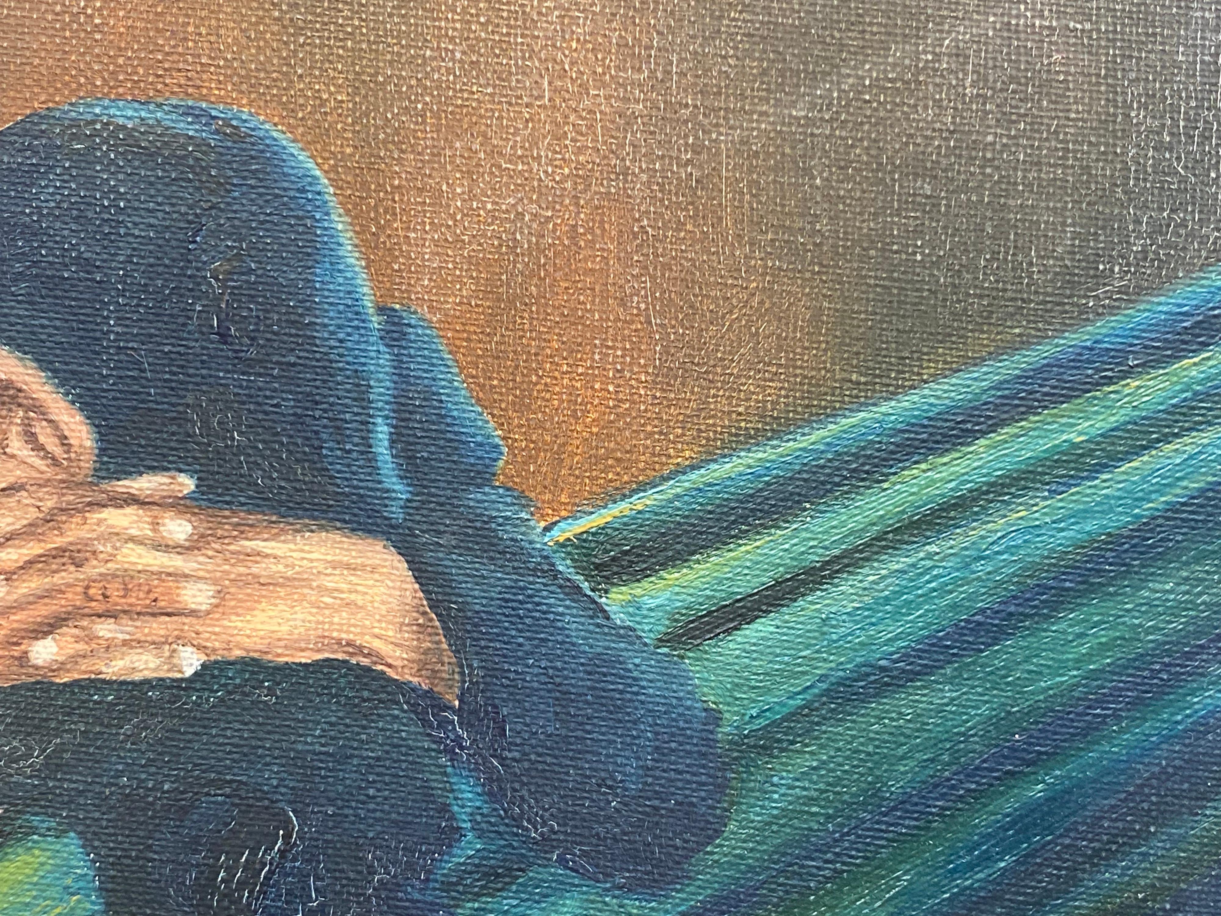 Fernand Audet (1923-2016) Olio francese firmato Signora anziana che dorme su una panchina in vendita 2