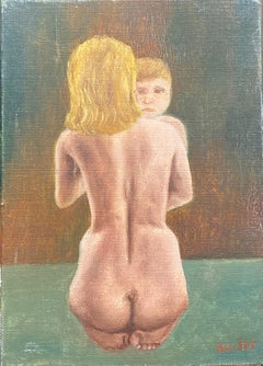 FERNAND AUDET (1923-2016) SIGNED FRENCH IMPRESSIONIST OIL - nude lady and child