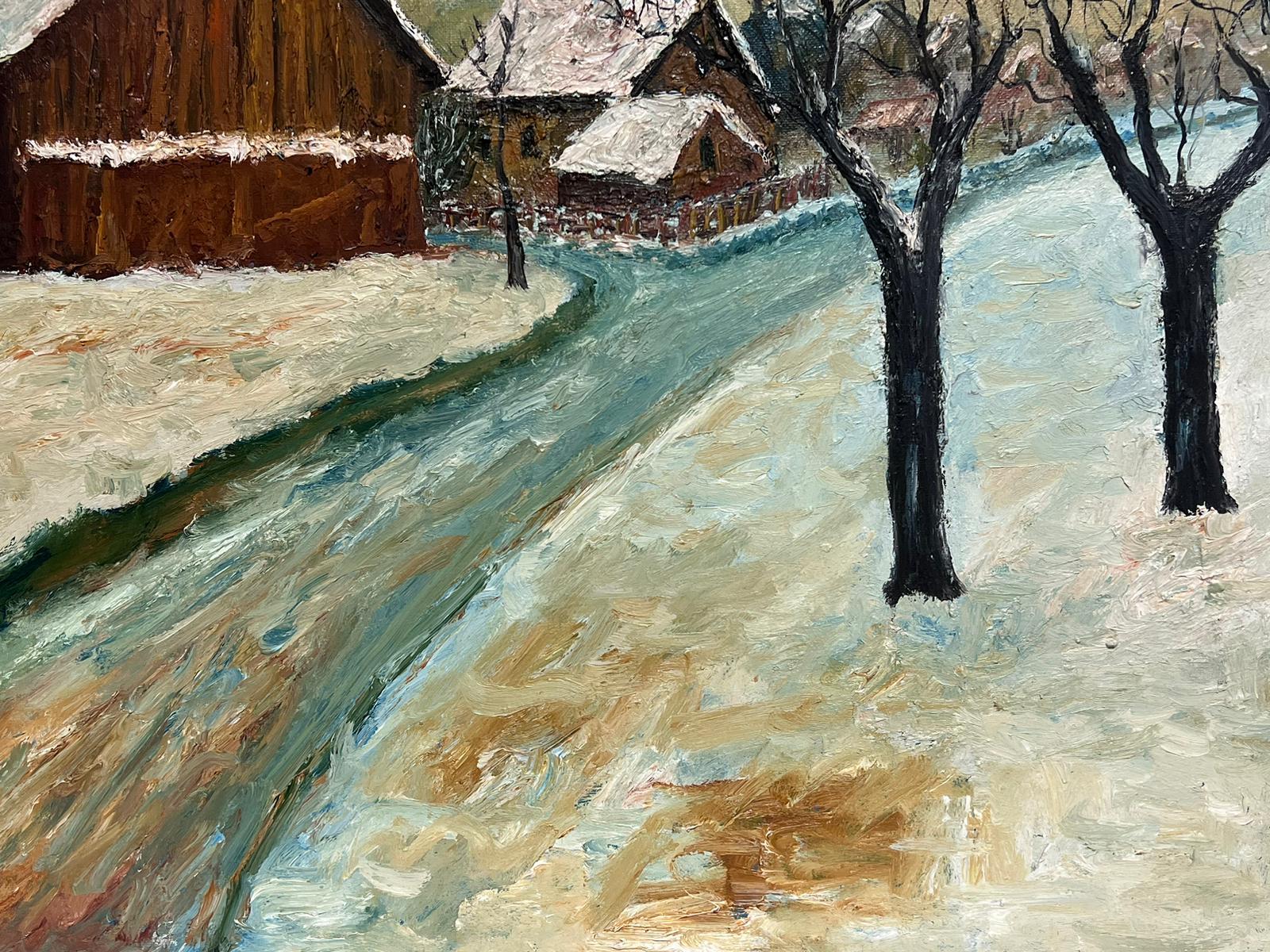 Large 20th Century French Post Impressionist Oil Winter Landscape with Snow - Post-Impressionist Painting by Fernand Audet