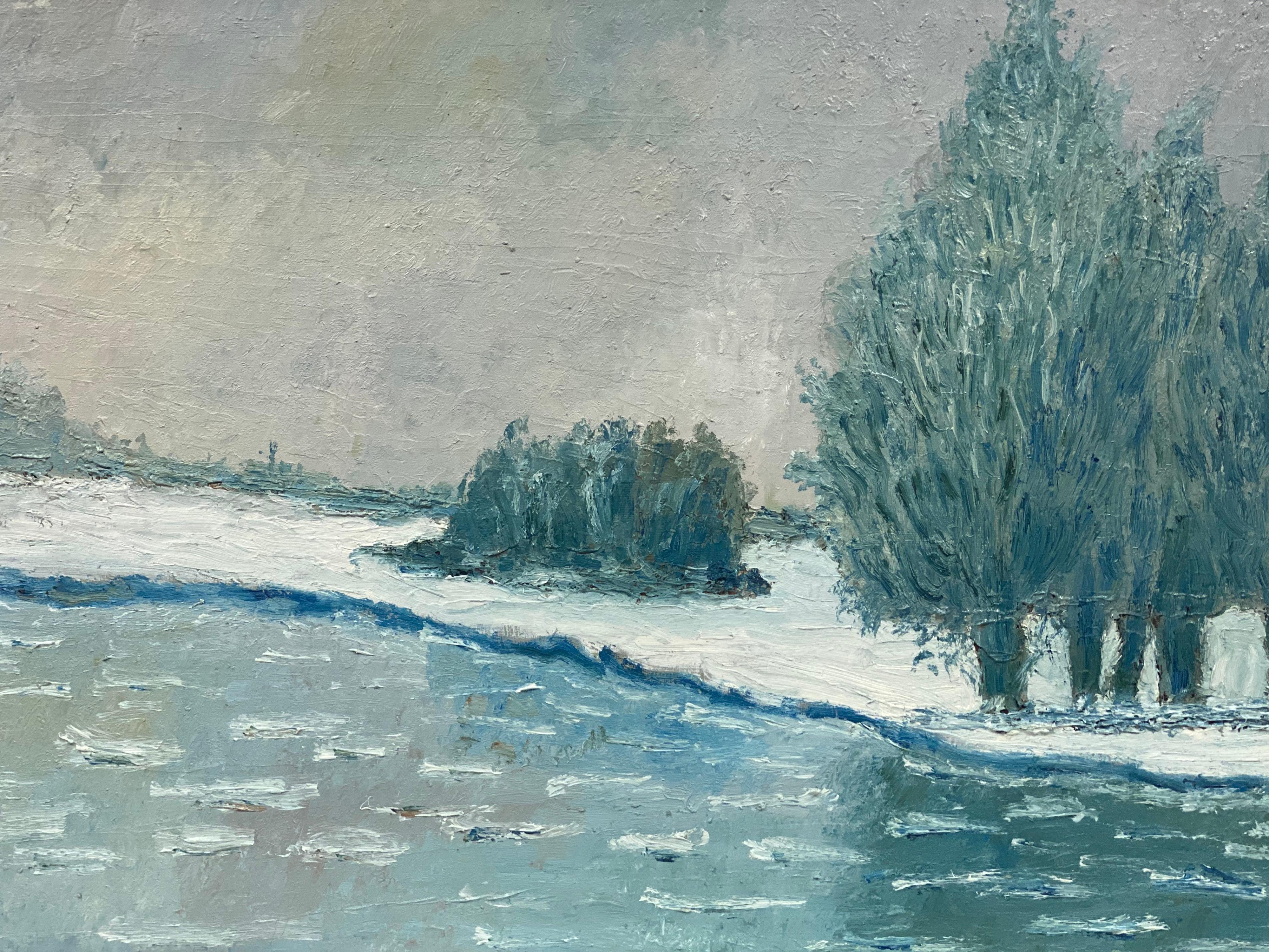 Winter Landscape
by Fernand Audet (French, Tarascon 1923- Mulhouse 2016)
oil painting on canvas, unframed

painting: 21.5 x 29 inches

A superb 20th century oil painting by the listed French Impressionist artist, Fernand Audet (1923-2016). The