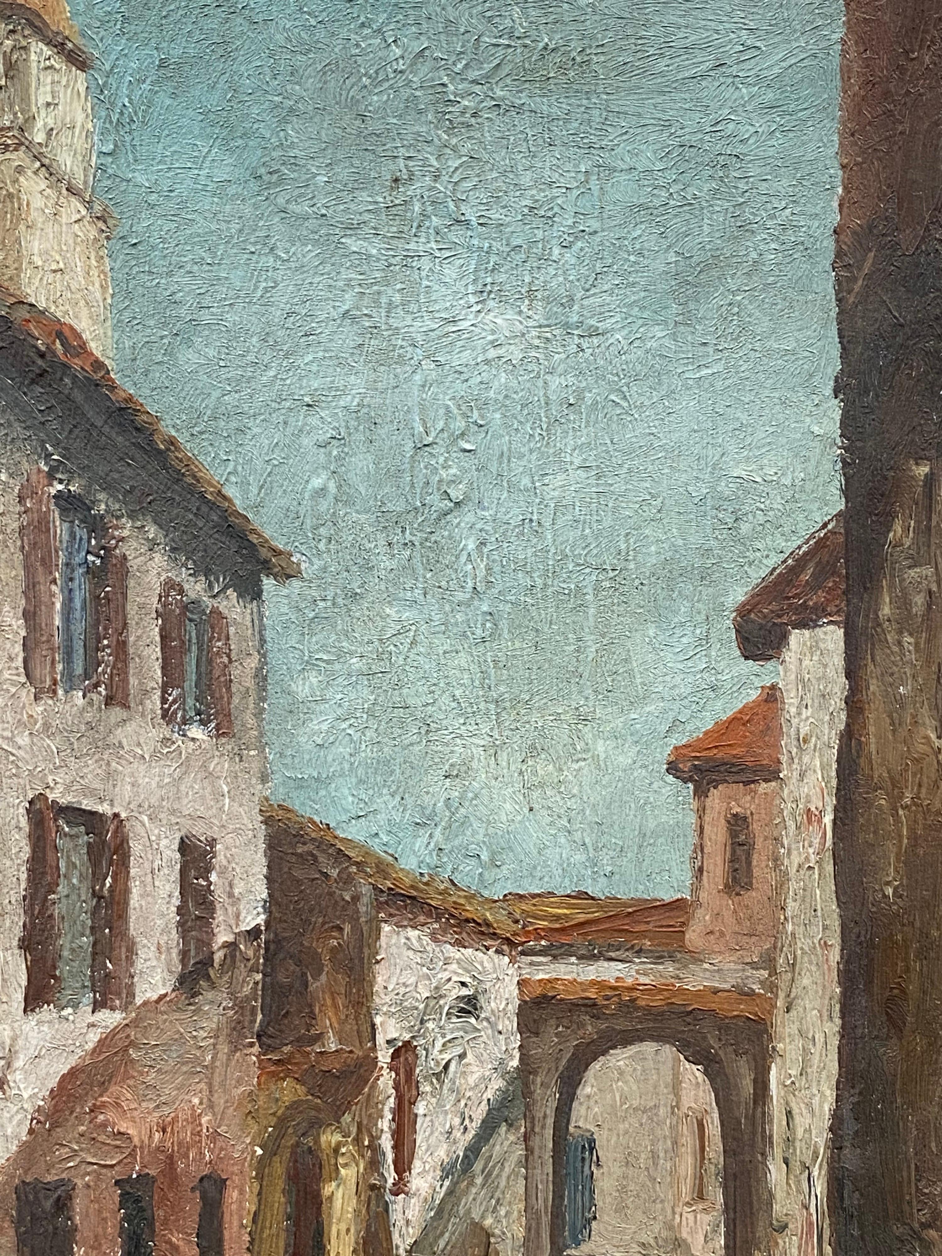 Mid 20th Century French Oil Painting on board Old Town Street Scene 2