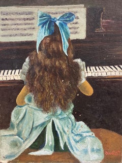 VINTAGE FRENCH IMPRESSIONIST OIL - YOUNG GIRL PLAYING THE PIANO