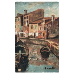Französisches postimpressionistisches Ölgemälde von Fernand Audet, Old French Town, signiert
