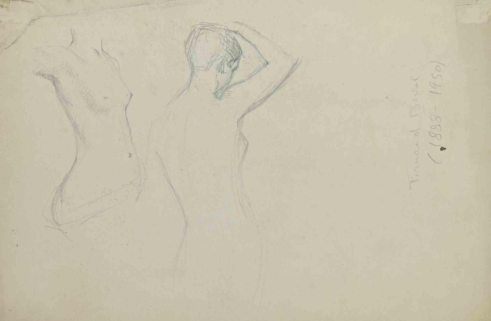 Posing Woman - Drawing by Fernand Bivel - Early 20th century For Sale 1
