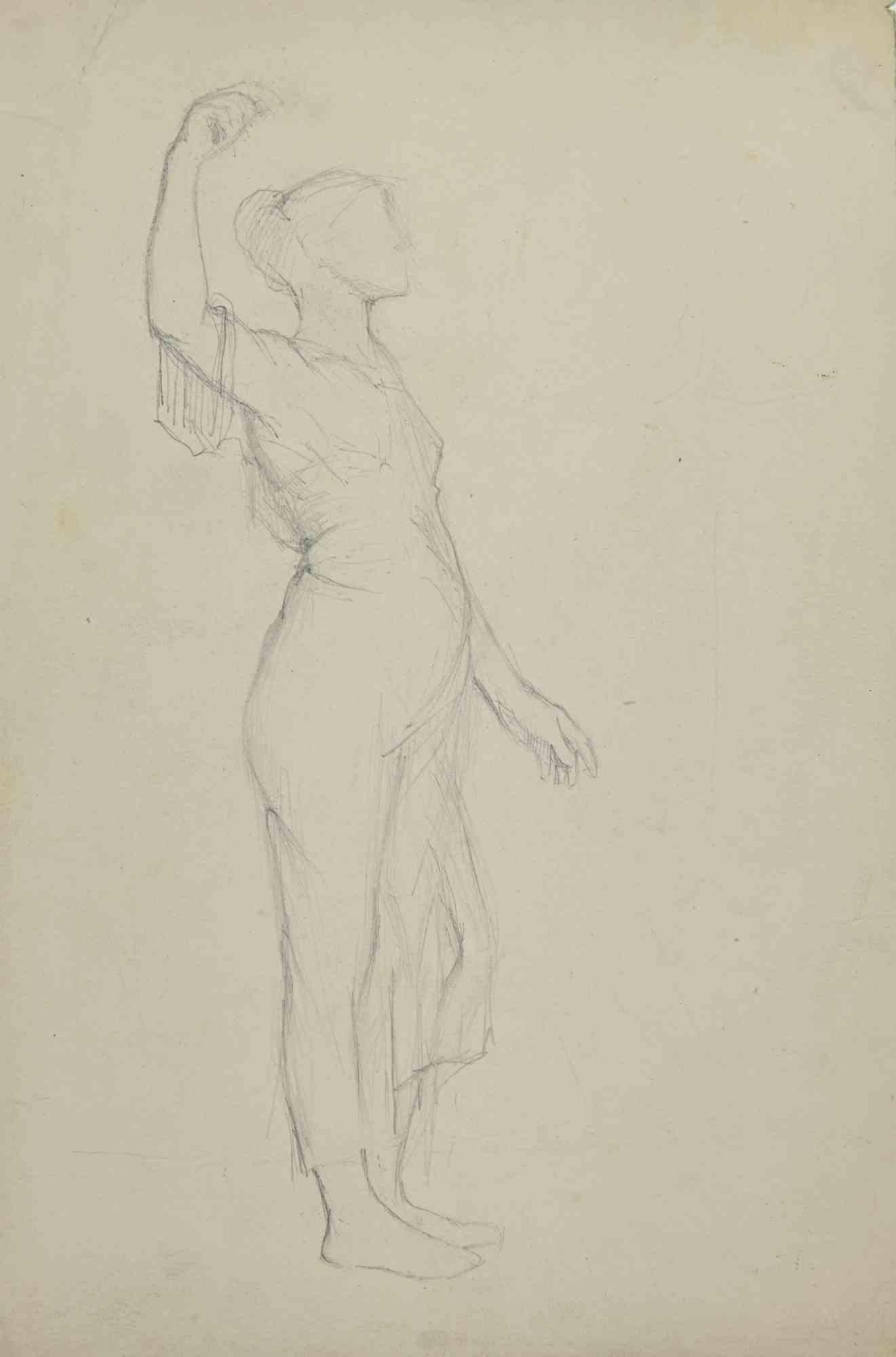 Posing Woman - Drawing by Fernand Bivel - Early 20th century