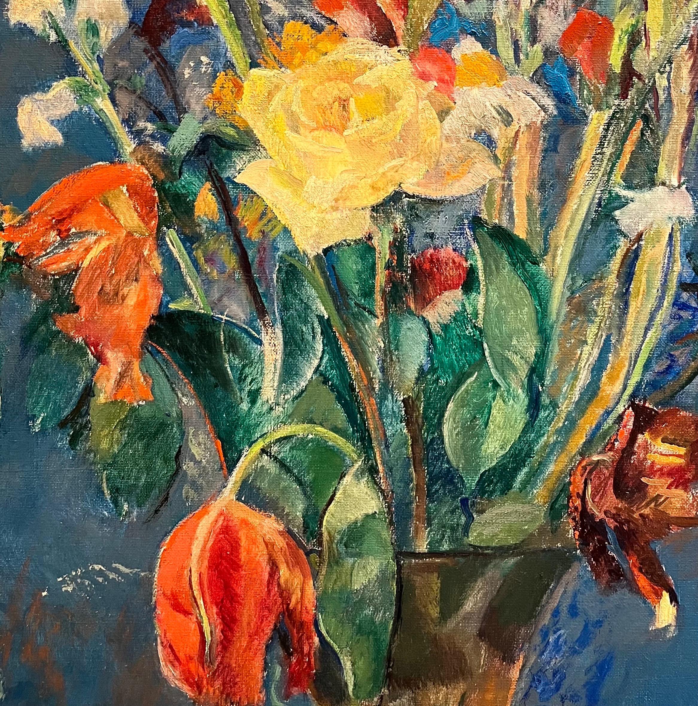 Flores y Frutas de Fernand Blondin - Óleo sobre lienzo - 71,5x91 cm en venta 5