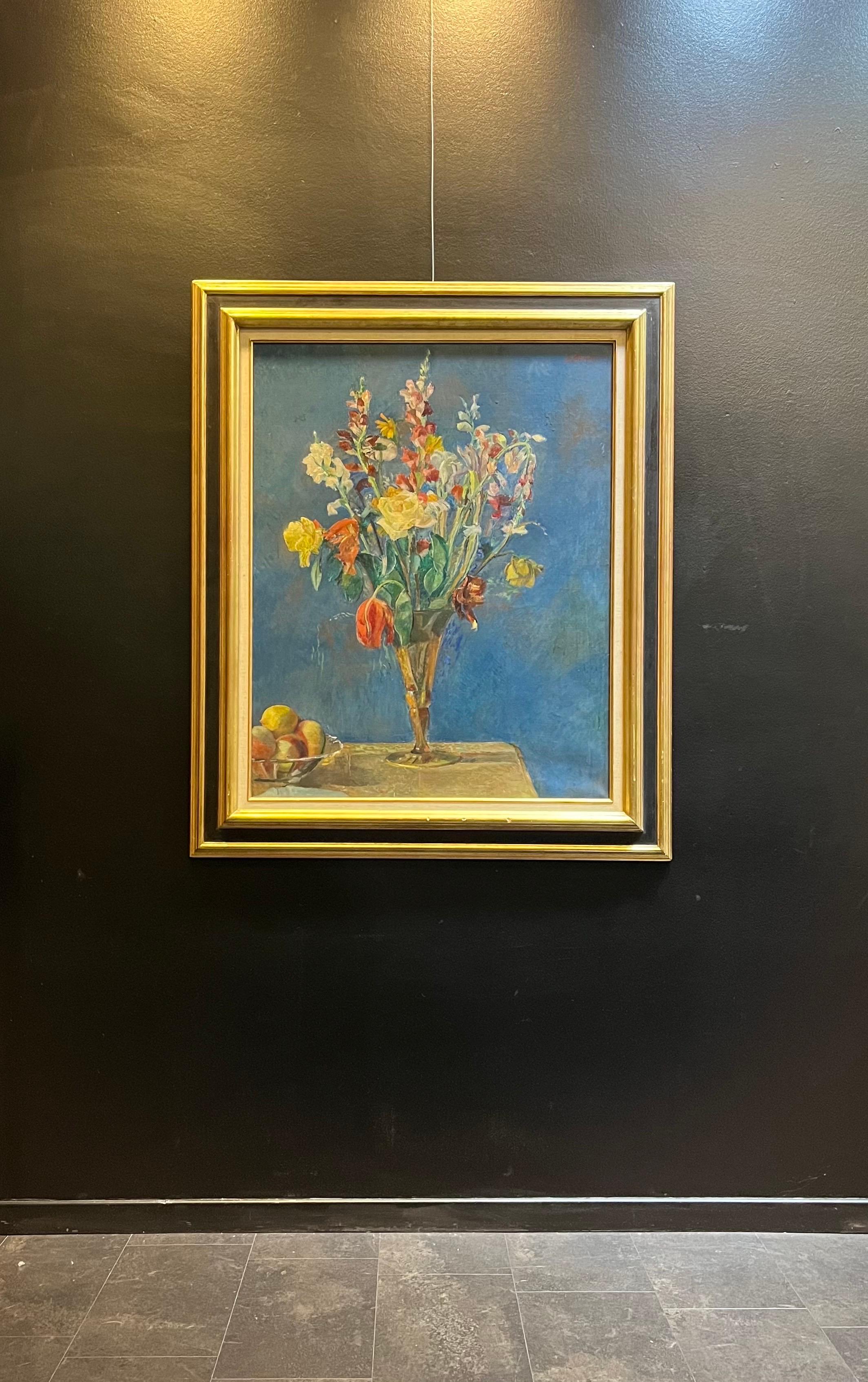 Flores y Frutas de Fernand Blondin - Óleo sobre lienzo - 71,5x91 cm en venta 7