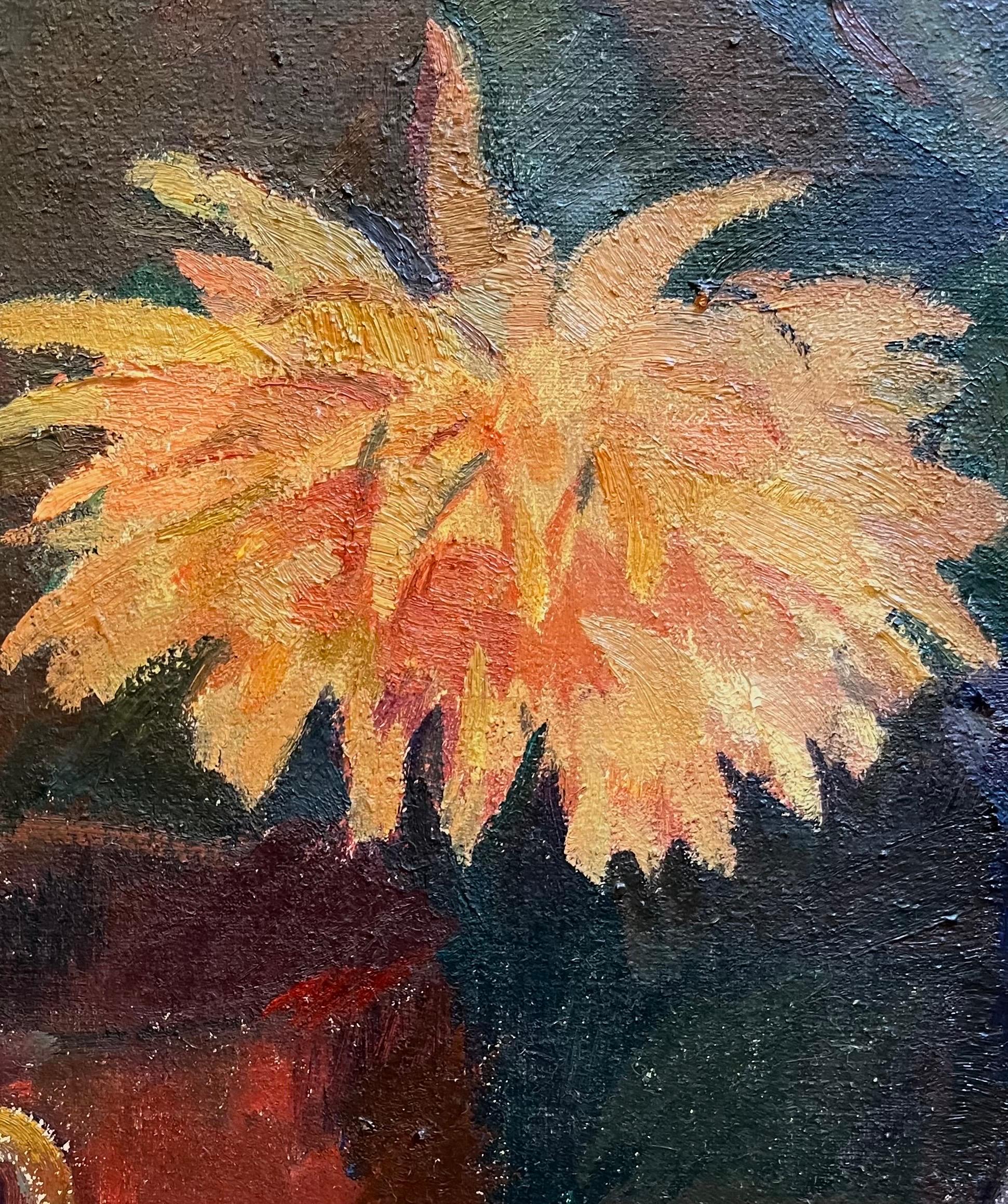 Flowers in a Pitcher by Fernand Blondin - Oil on Canvas - 52x60 cm For Sale 4
