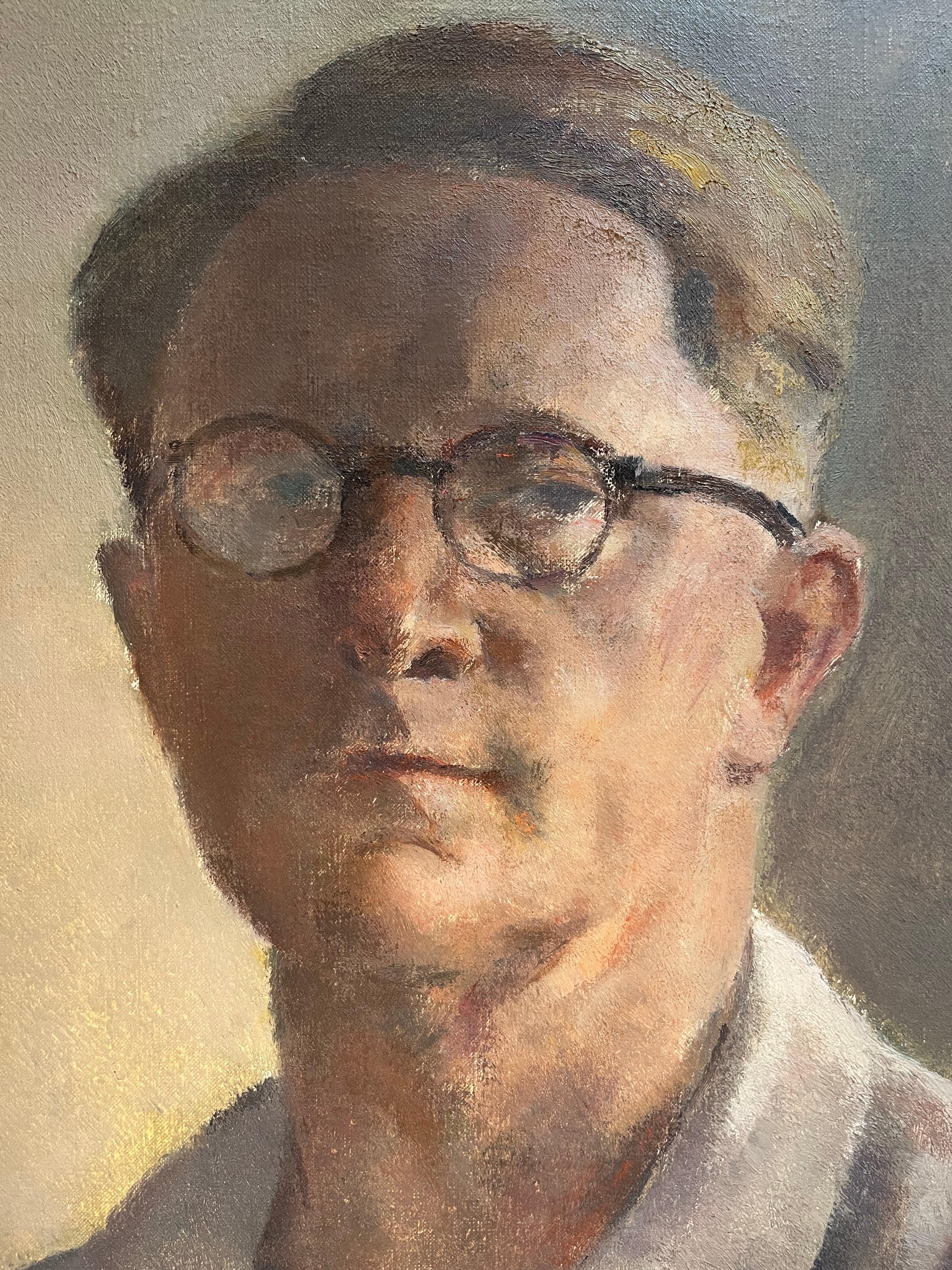 Porträt von Fernand Blondin - Öl auf Leinwand - 50x61 cm im Angebot 2