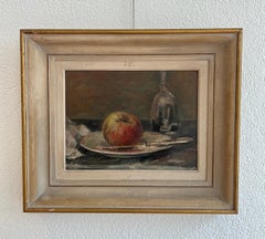 Still Life with Apple and Carafe, Mid-20th Century Oil Painting