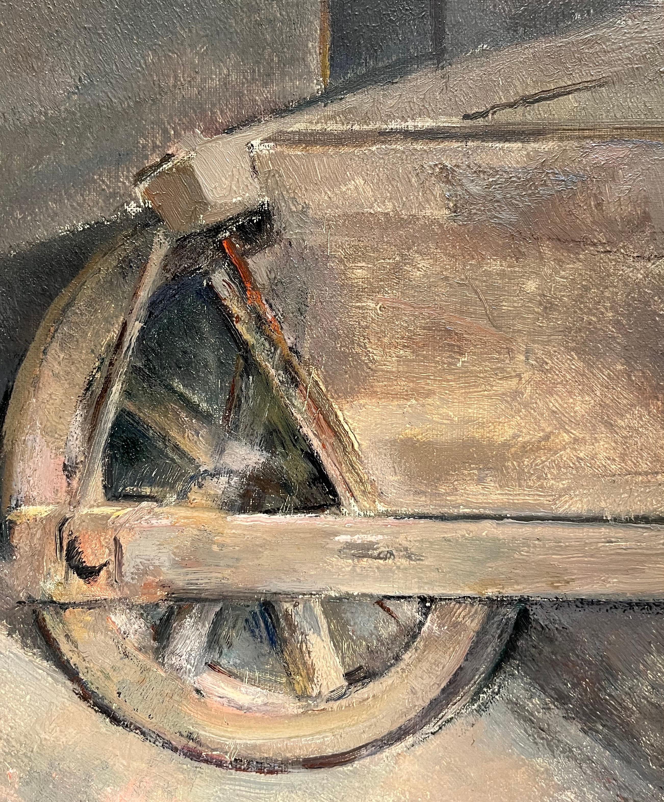 Carretilla y pala de Fernand Blondin - Óleo sobre lienzo - 60x73 cm en venta 3
