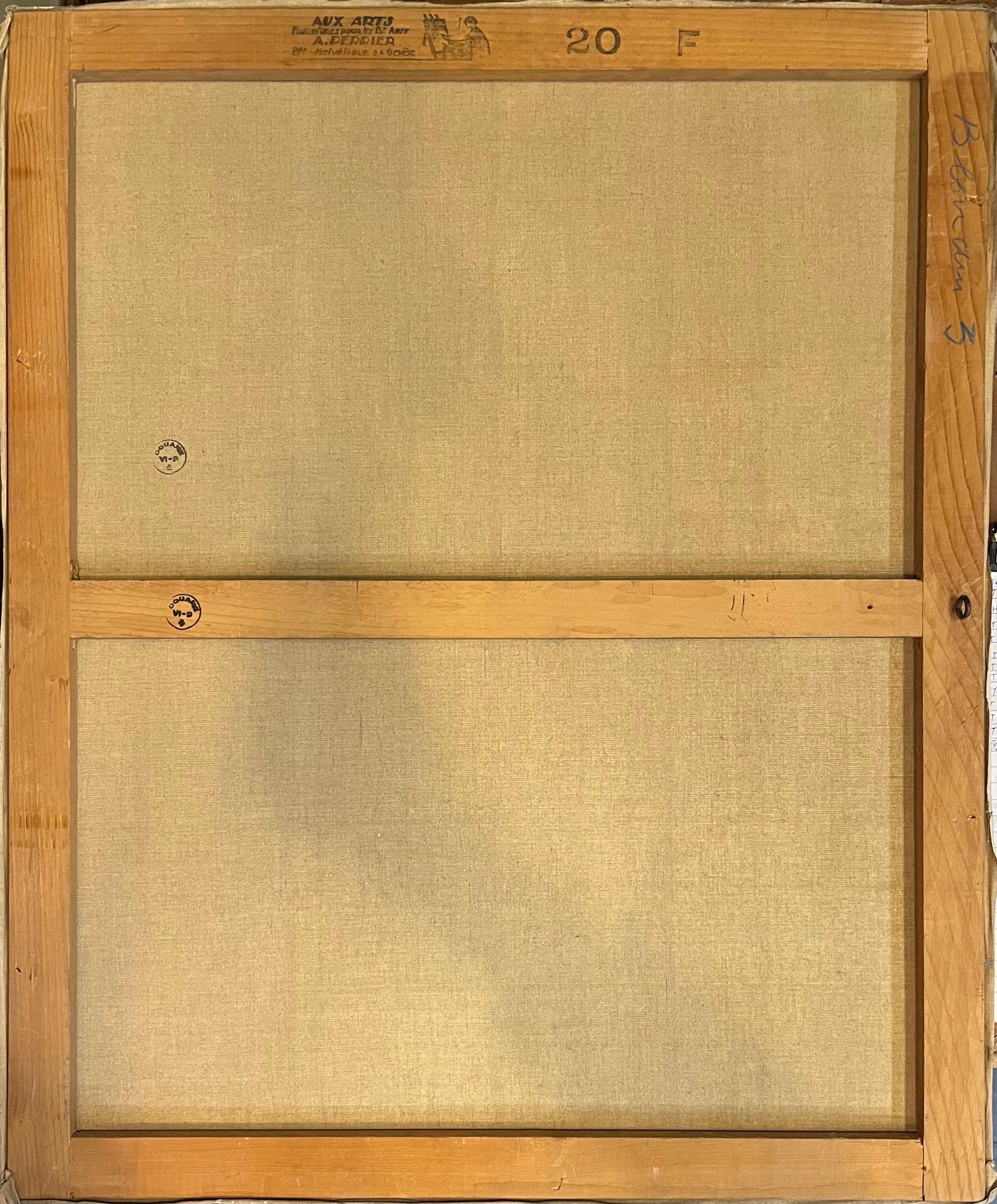 Carretilla y pala de Fernand Blondin - Óleo sobre lienzo - 60x73 cm en venta 7