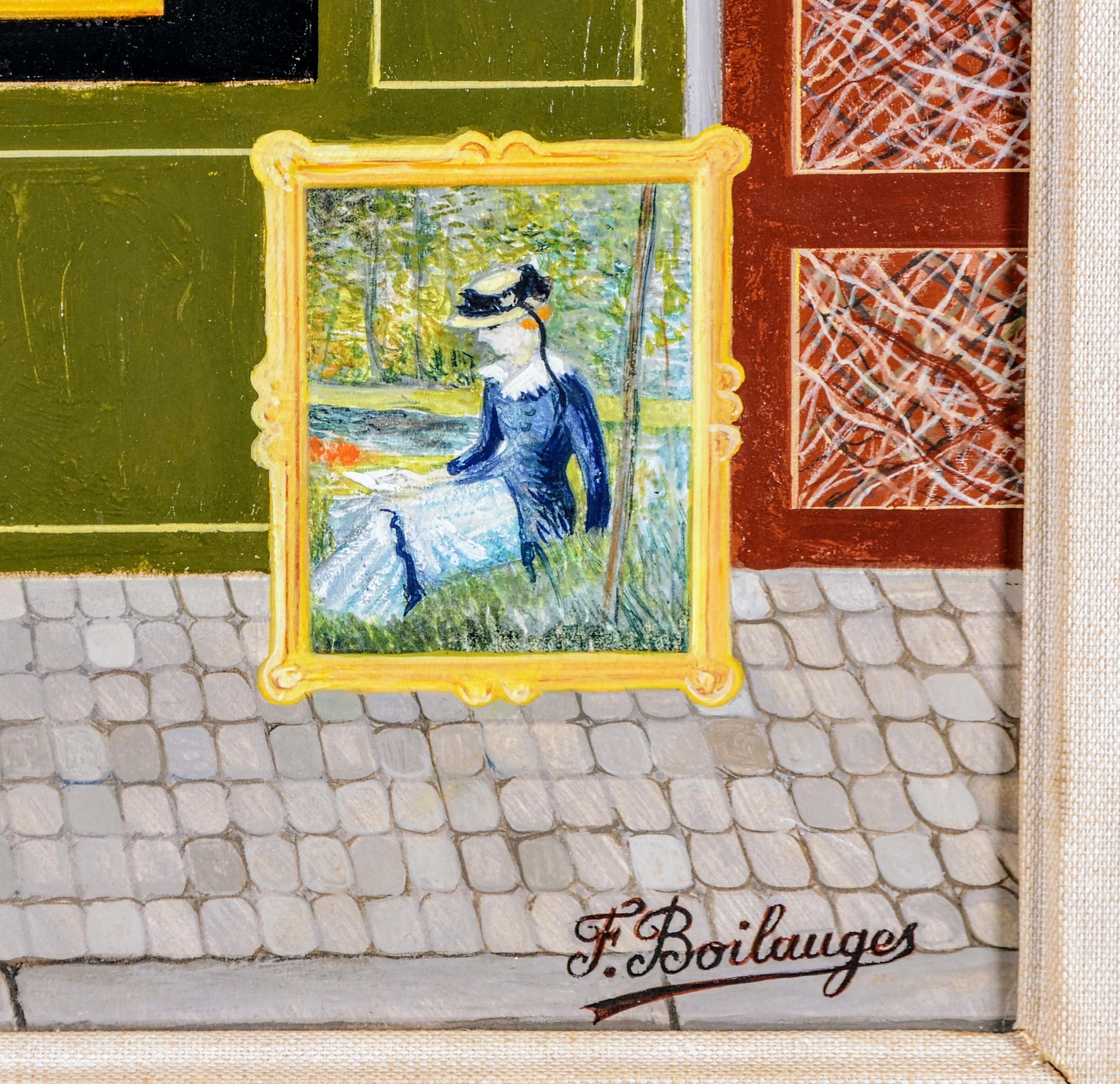 La Pinacoteca - Pittura ad olio figurativa Naïf francese della metà del XX secolo in vendita 3