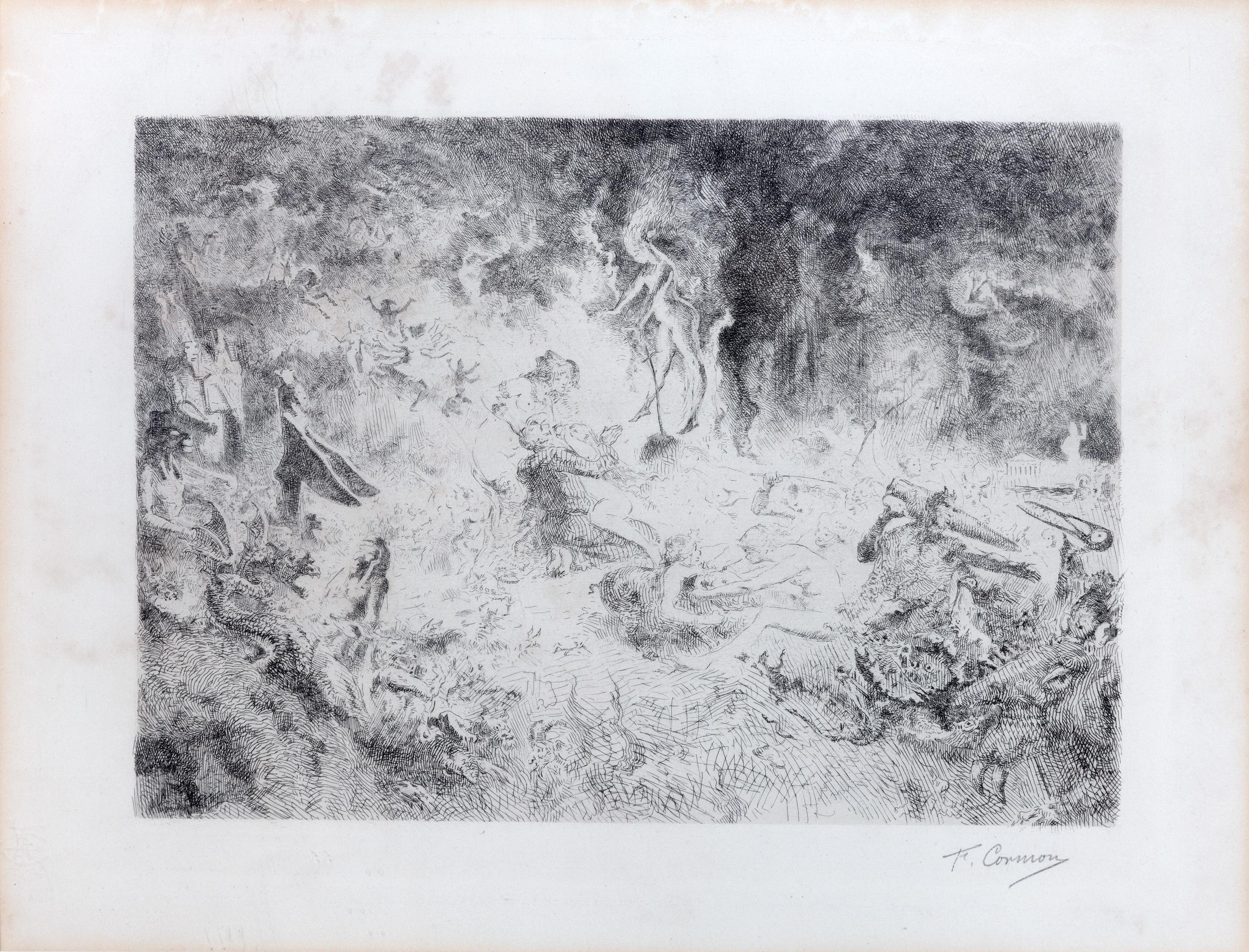 „Die Temptation des heiligen Antonius“, Radierung, signiert – Print von Fernand Cormon