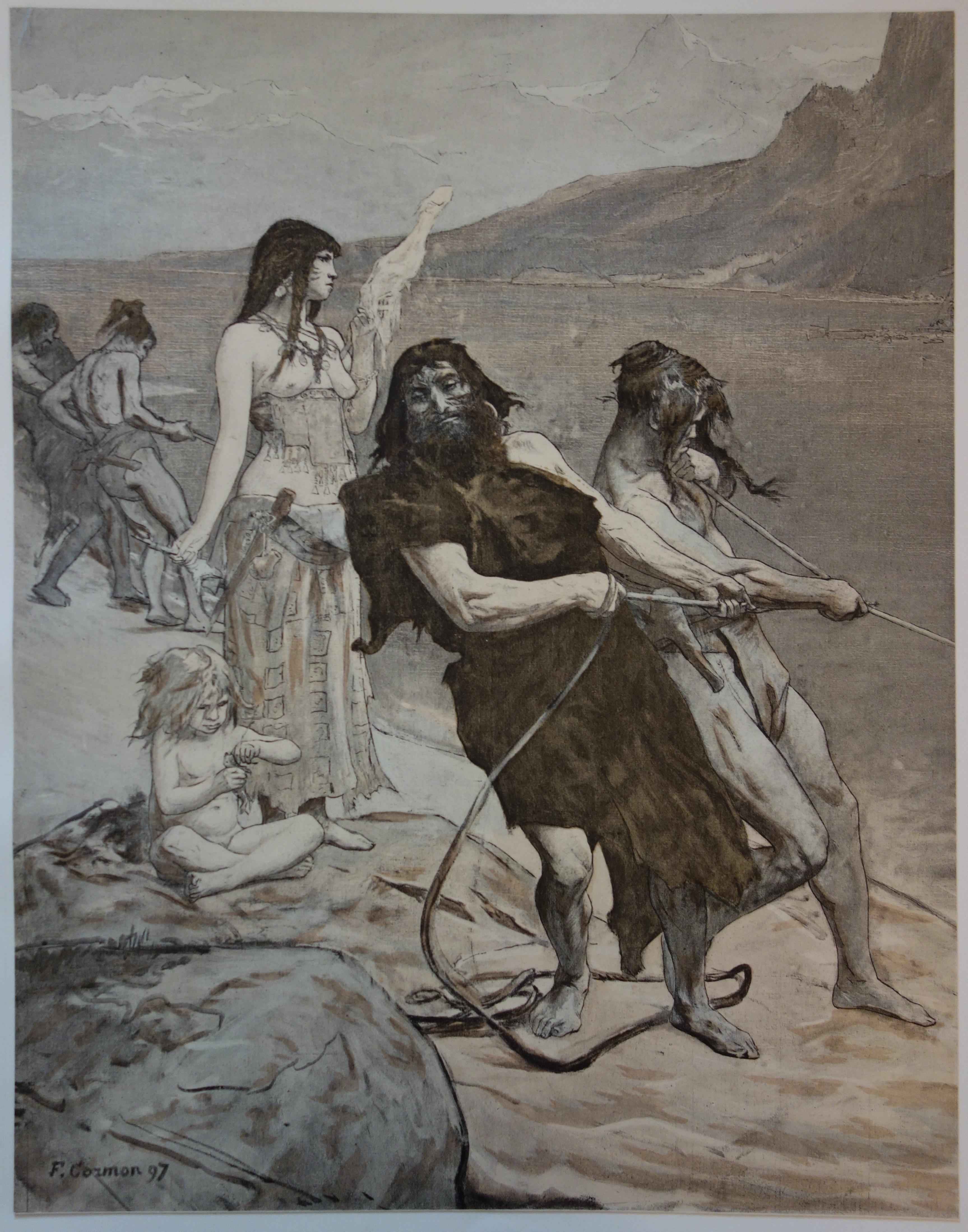 Trabajadores del mar - Litografía original - 1898 - Print de Fernand Cormon