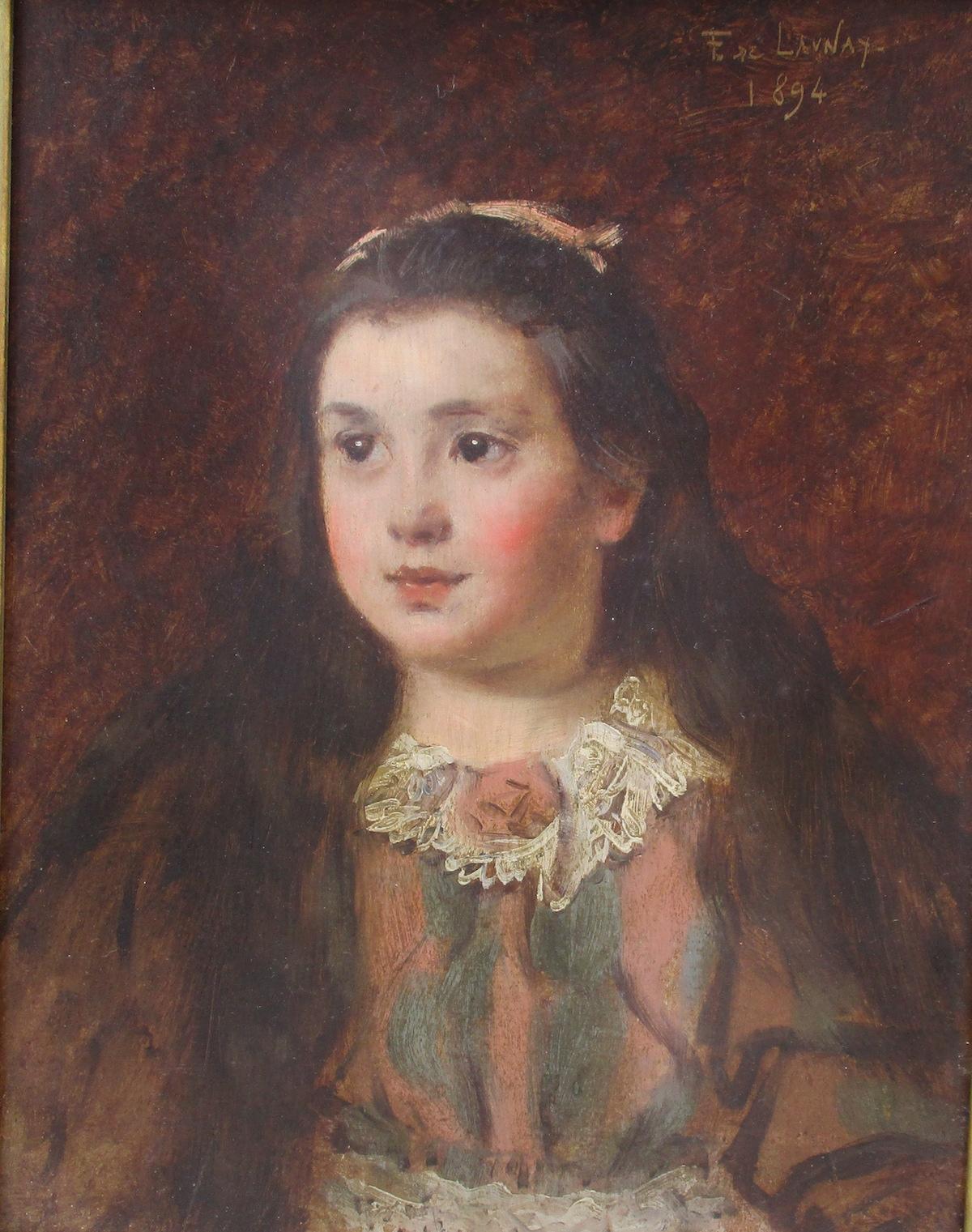 Impressionist portrait oil painting Little Girl Paris 19thC French Belle Epoque