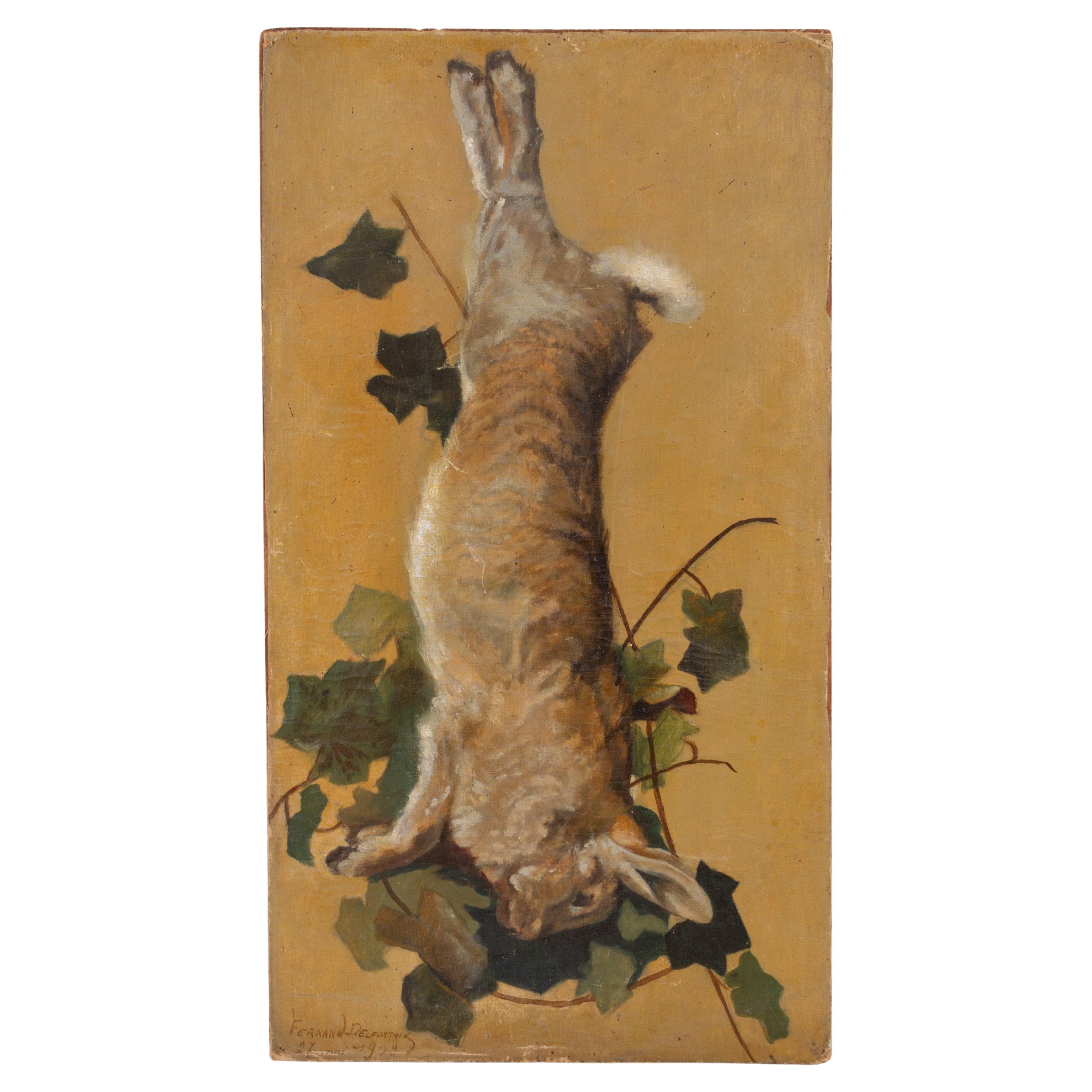 Fernand Delfortrie French Still Life Dead Hare Signed 1908 For Sale