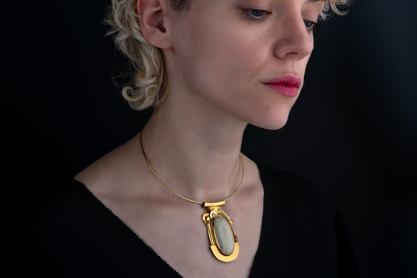 Women's Fernand Demaret Opal and 18ct Pendant, Modernist Artist & Designers Jewellery For Sale
