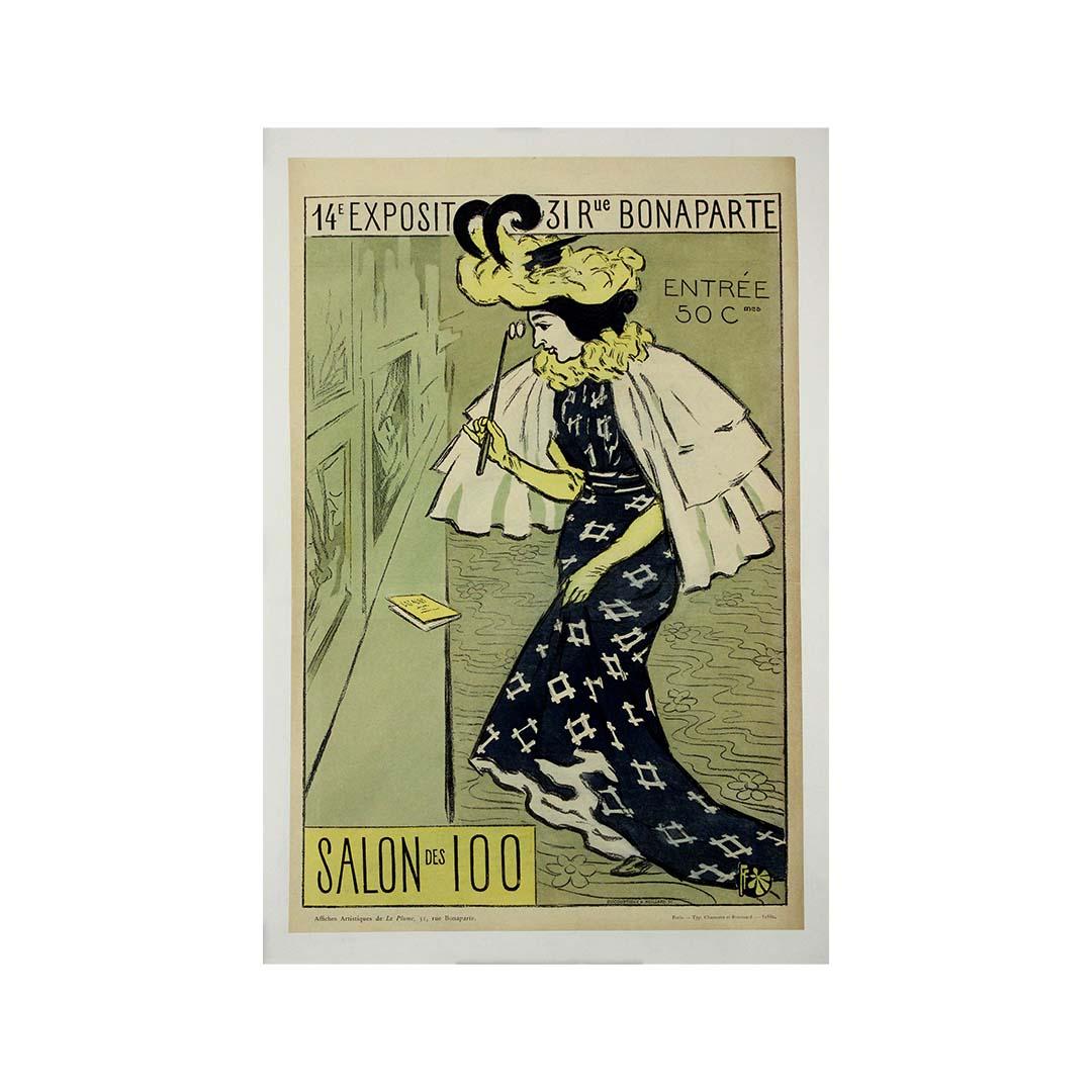 1895 original poster by Fernand Fau for the Salon des 100 14th Exhibition For Sale 1