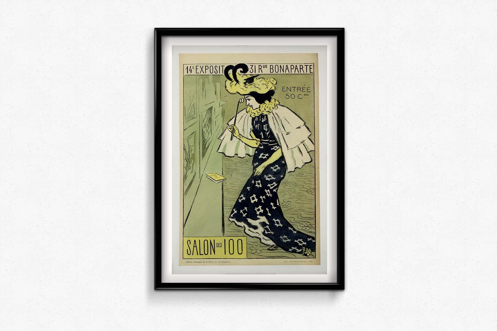 1895 original poster by Fernand Fau for the Salon des 100 14th Exhibition For Sale 2
