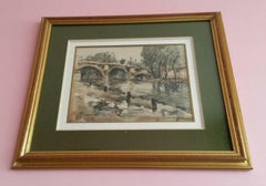 Post Impressionist Pont  Neuf watercolor landscape 