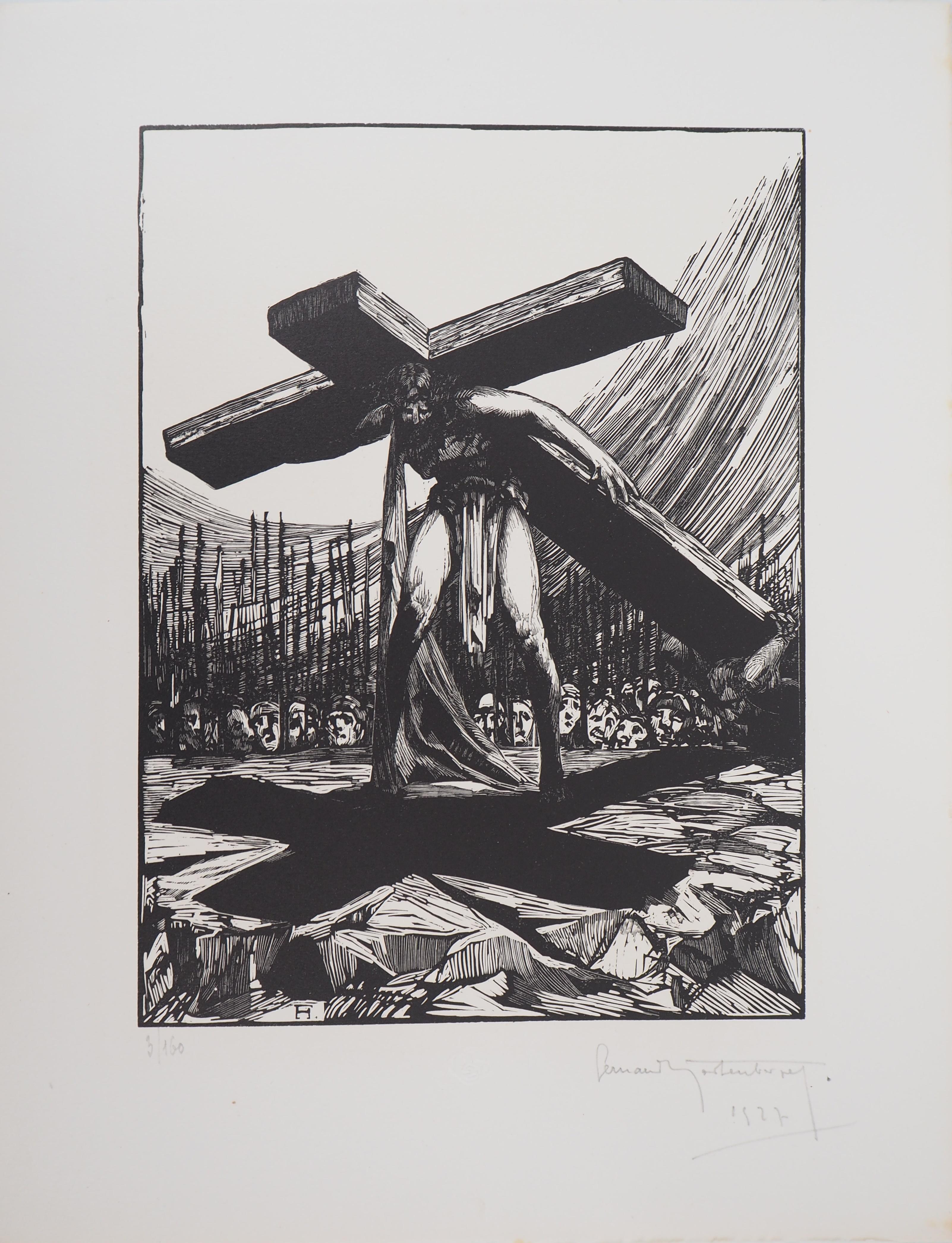 Calvary: Christ carrying the Cross - Original wooodcut, Handsigned & Numbered