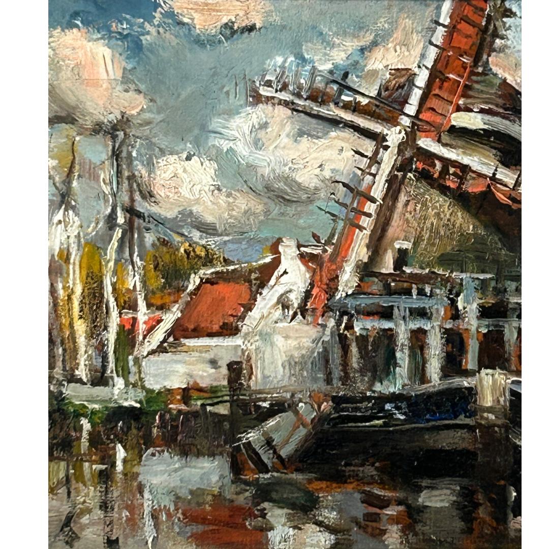 This stunning oil painting from the early 20th century depicts a beautiful French canal scene with incredible detail and skill.  The artist, Fernando Jean Luigini, known for their impressionist style, captures the essence of the location through