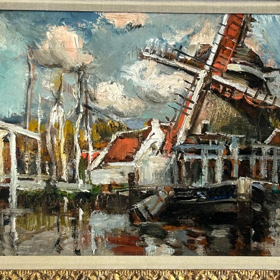 Fernand Jean Luigini  “Canal a Bixnude” French Impressionist Oil Paining Framed In Good Condition For Sale In Naples, FL