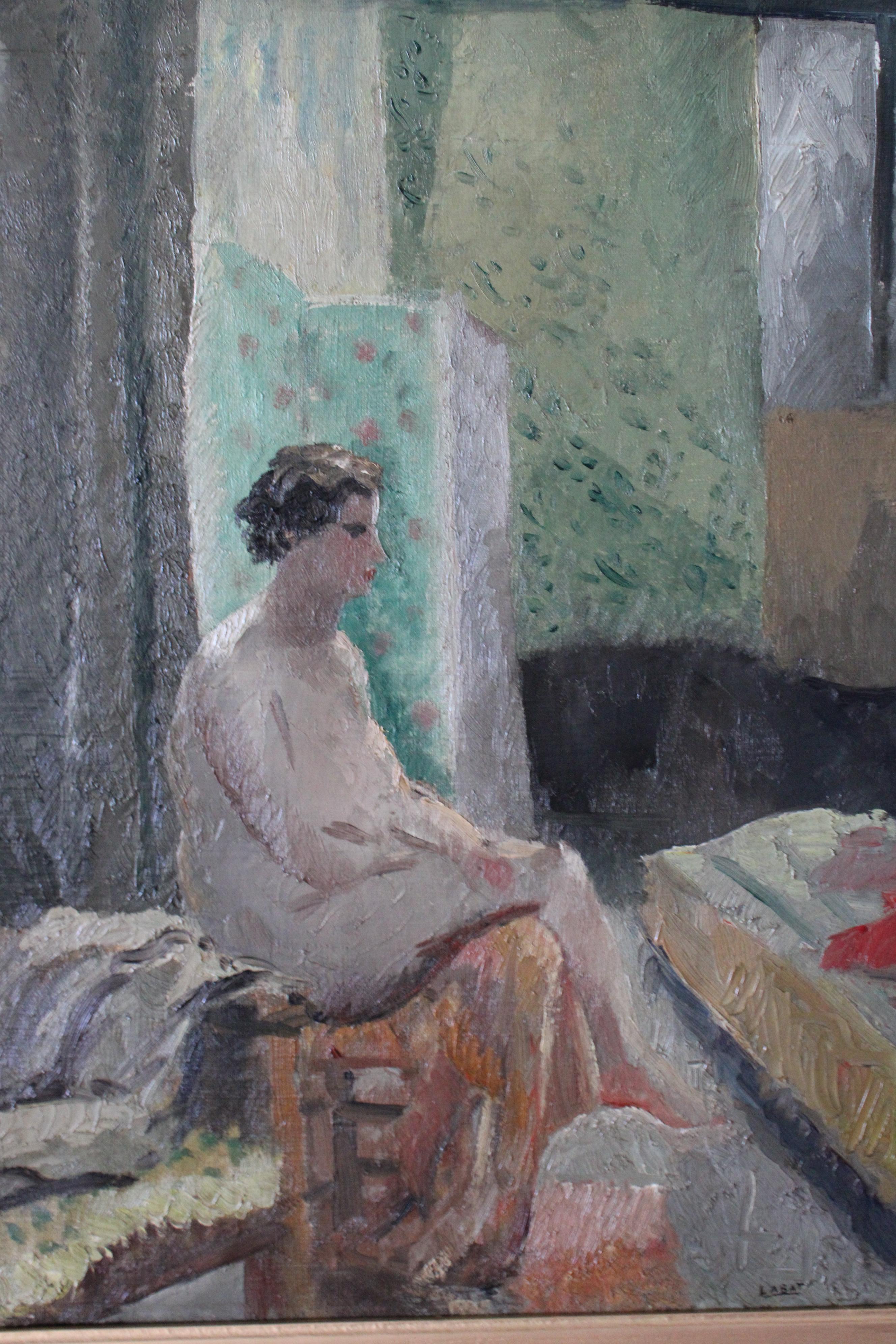 Ancienne peinture à l'huile française post-impressionniste représentant une femme nue - Painting de Fernand Labat
