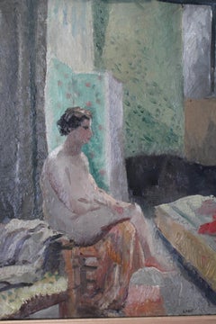 Ancienne peinture à l'huile française post-impressionniste représentant une femme nue