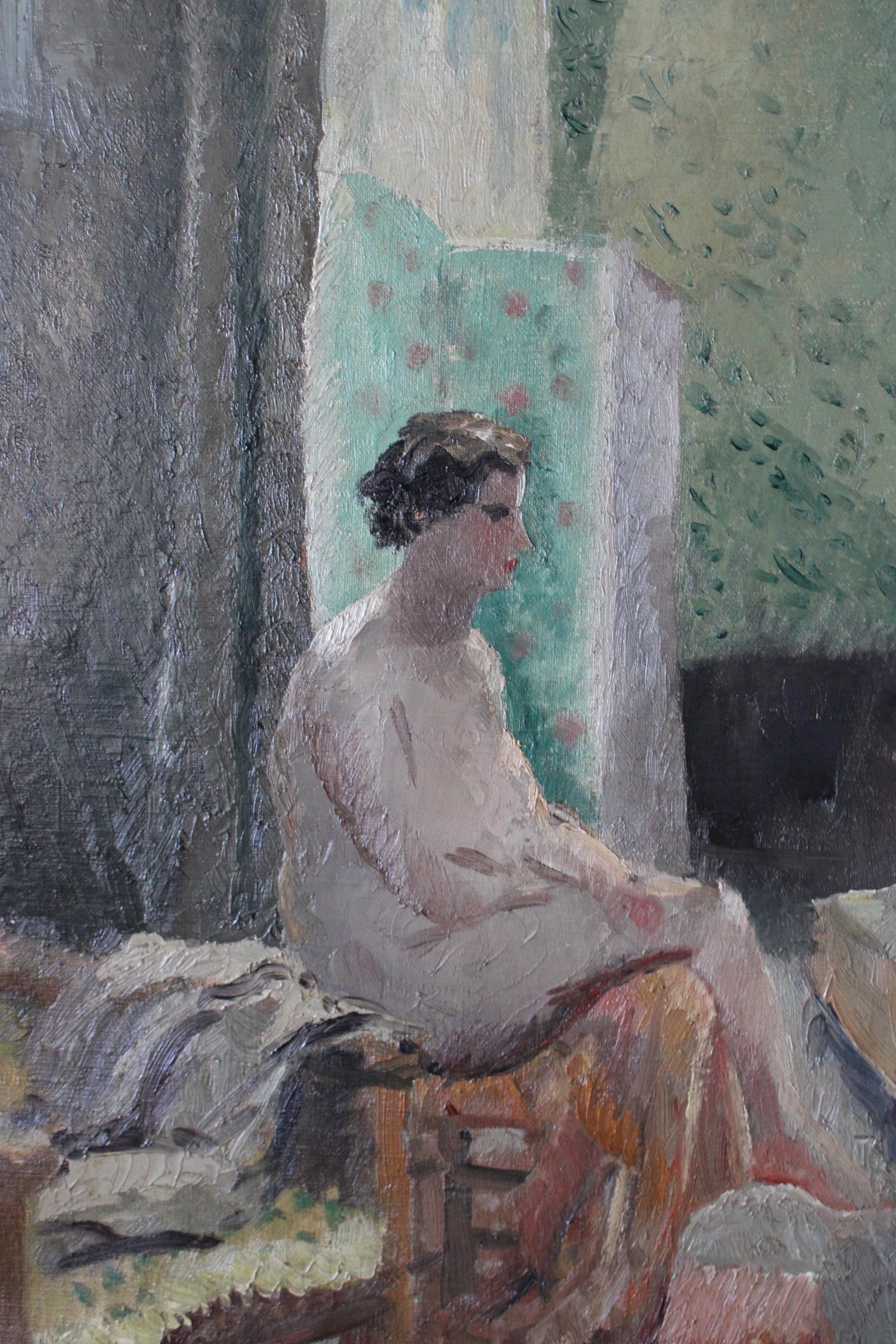 Ancienne peinture à l'huile française post-impressionniste représentant une femme nue en vente 1
