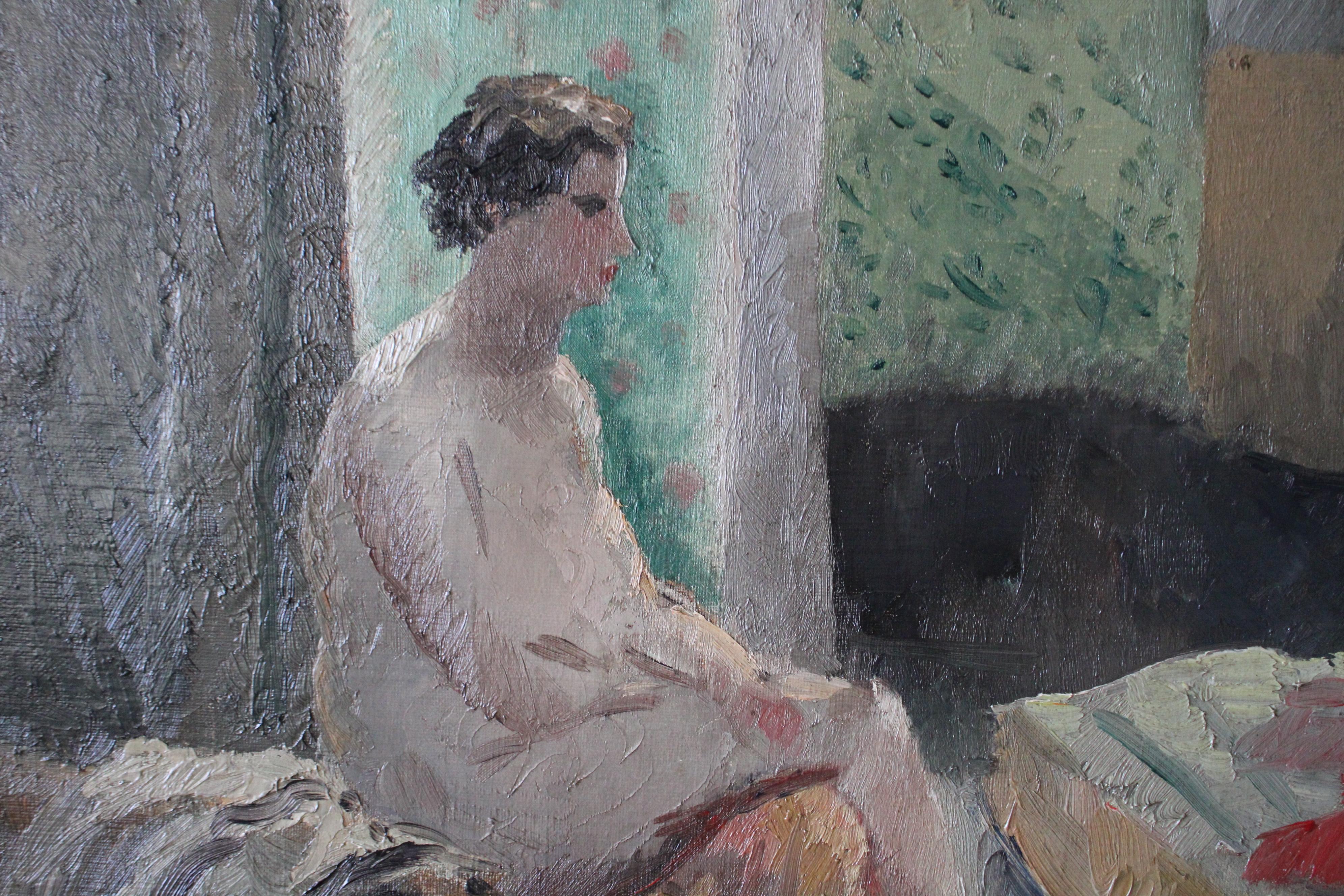 Ancienne peinture à l'huile française post-impressionniste représentant une femme nue en vente 2