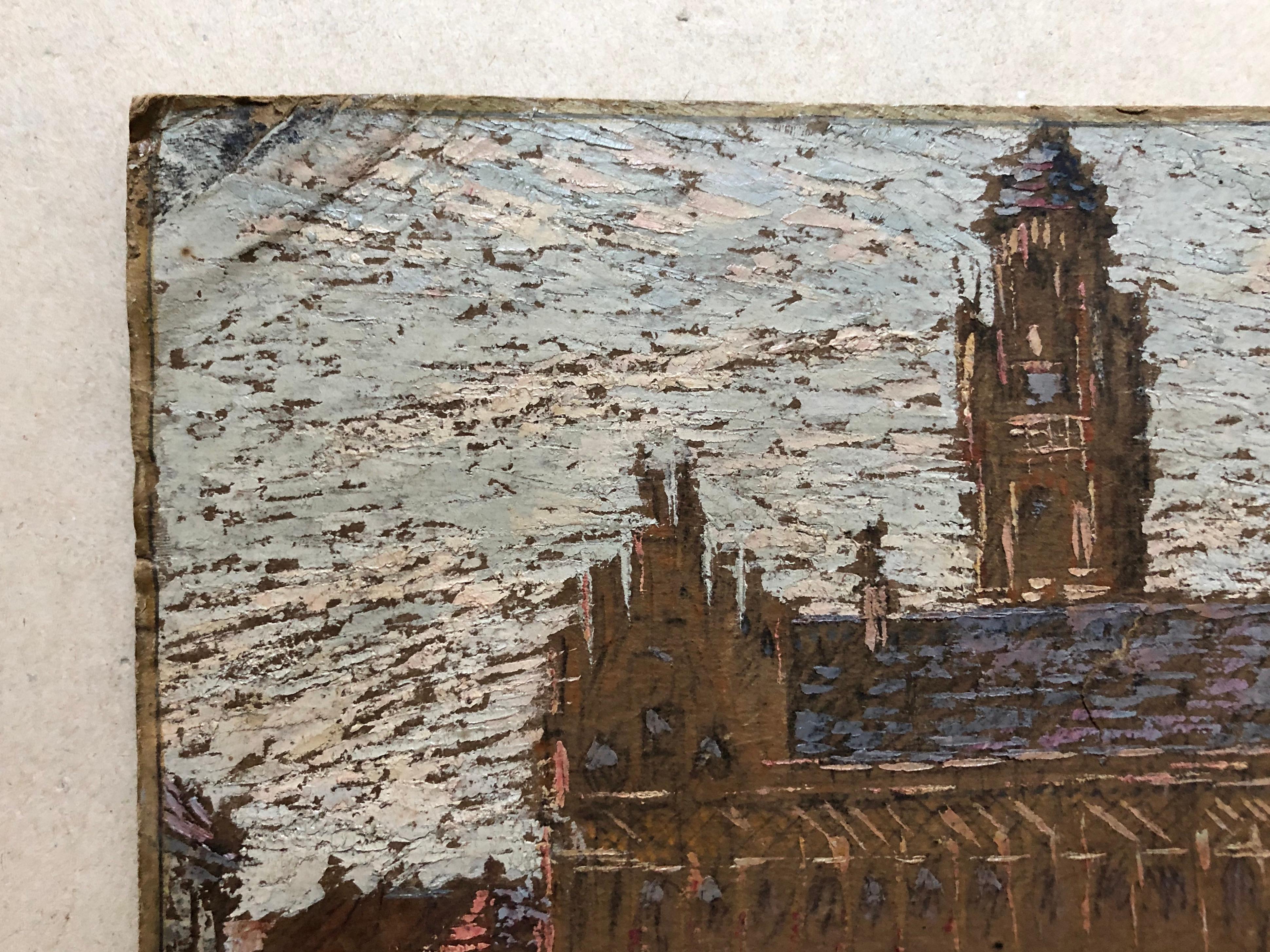 Midellburg, Holland, Oil On Cardboard - Painting by Fernand LAVAL