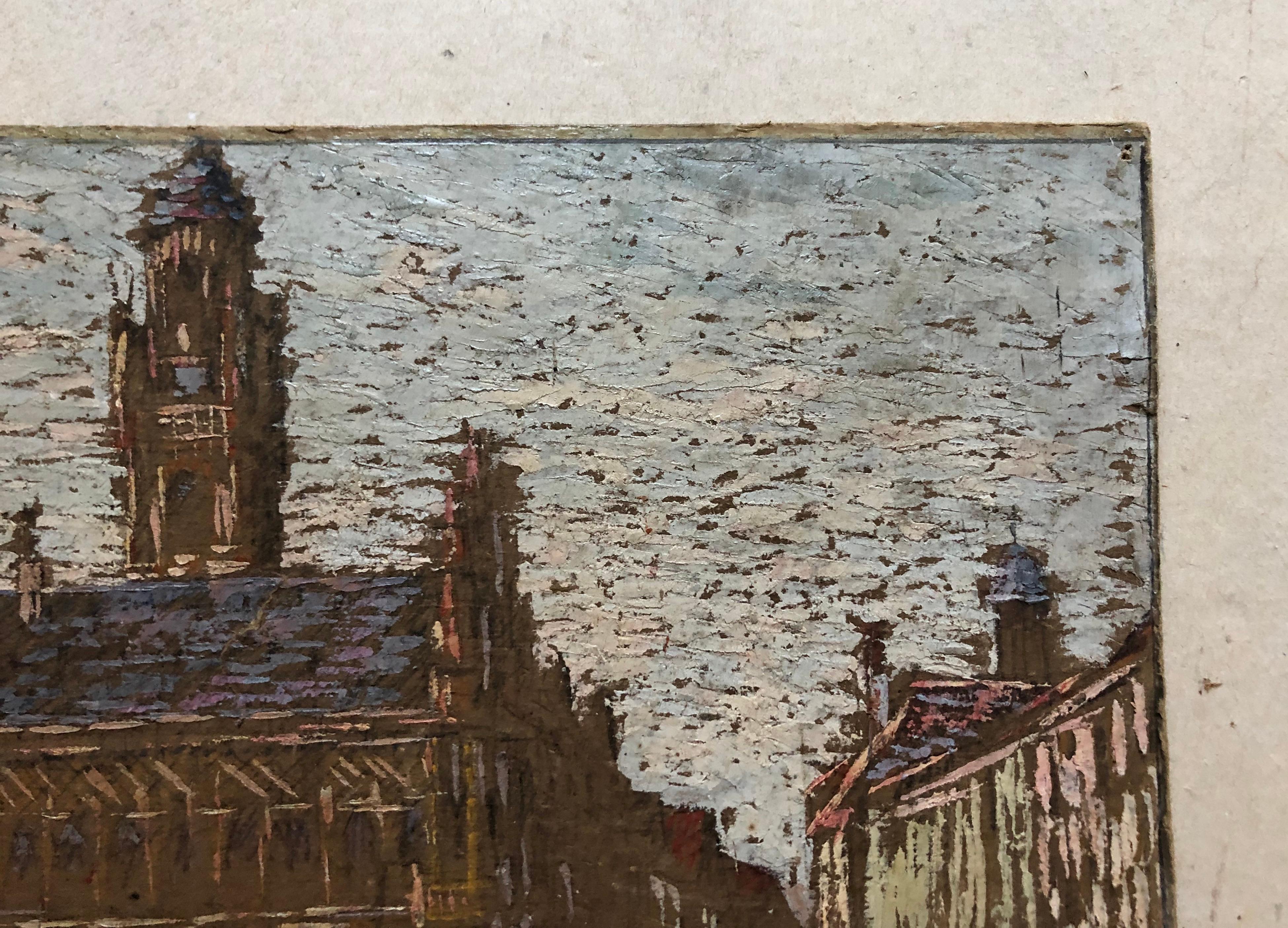 Fernand LAVAL (1886-1966)
Midellburg, Holland.
Oil on cardboard signed and located on the back.
Folds in the corners.
An accident towards the center.
Two thumbtack holes.
21 x 33 cm