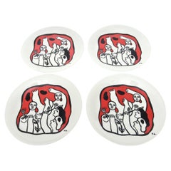 Retro Fernand Léger After Black Red White French Limoges Porcelain Plates Set/ 4