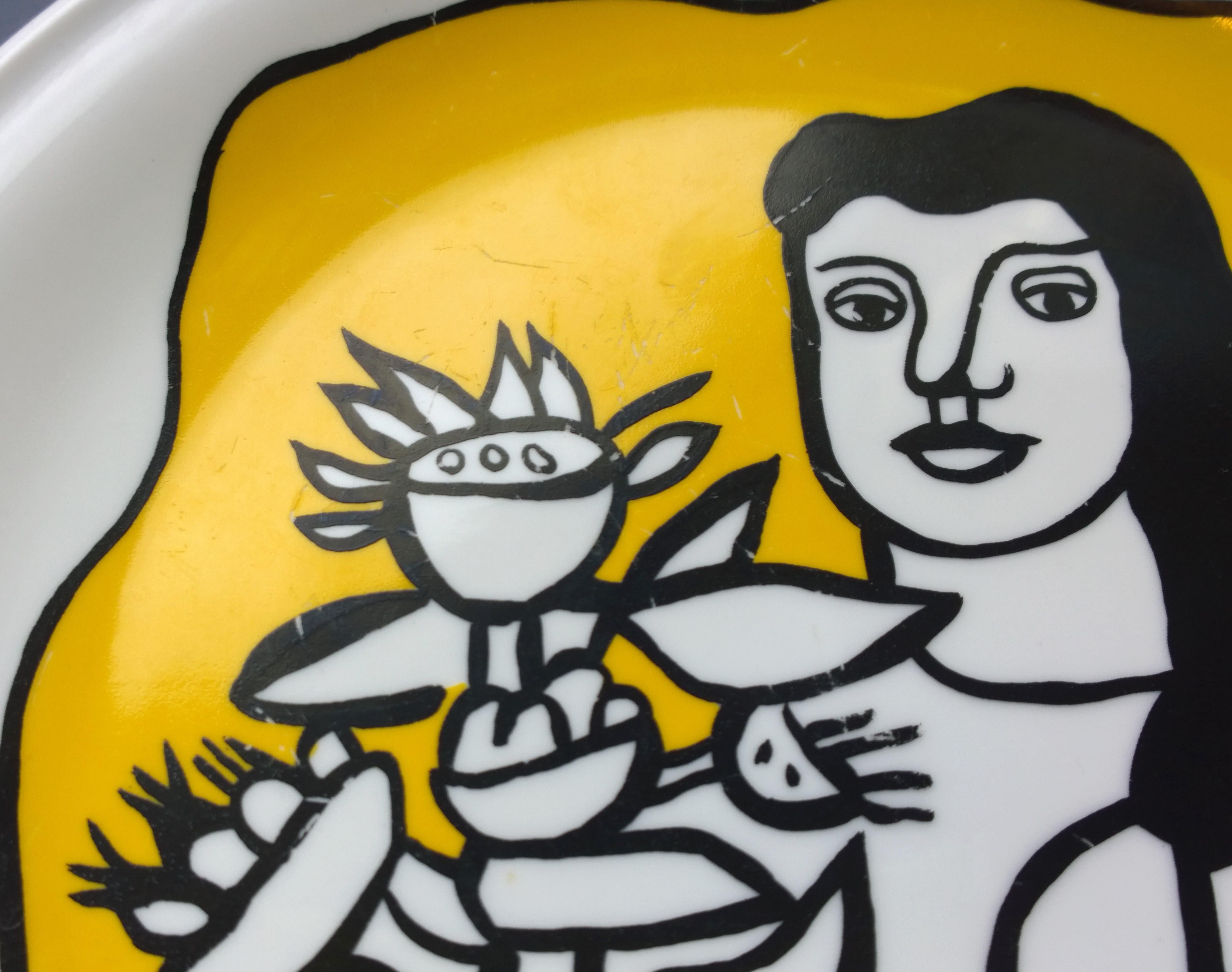 Modern Fernand Leger Biot Ltd. Edition White Porcelain with Yellow & Black Design Plate