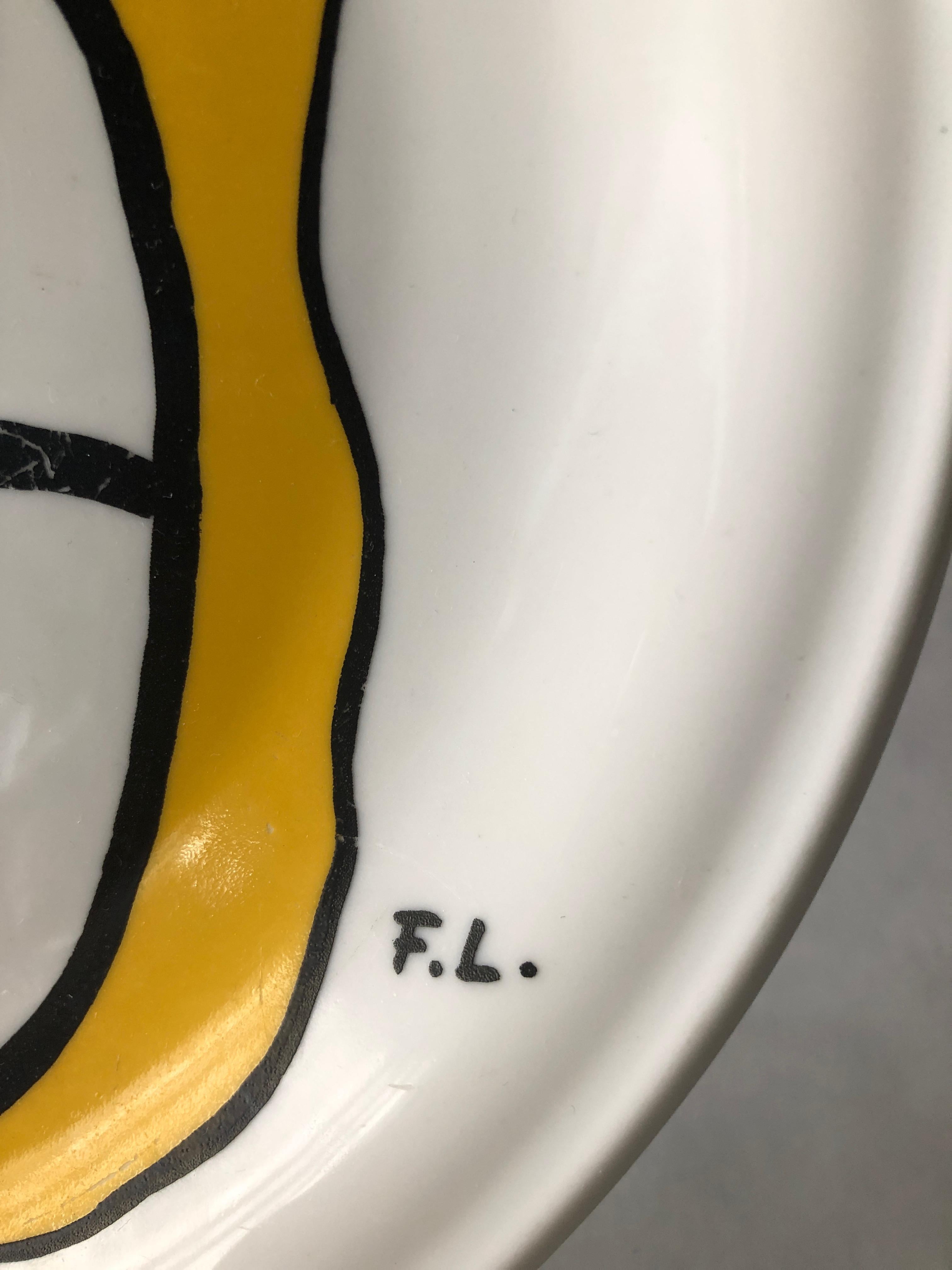 Fernand Leger Biot Ltd. Edition White Porcelain with Yellow & Black Design Plate 1